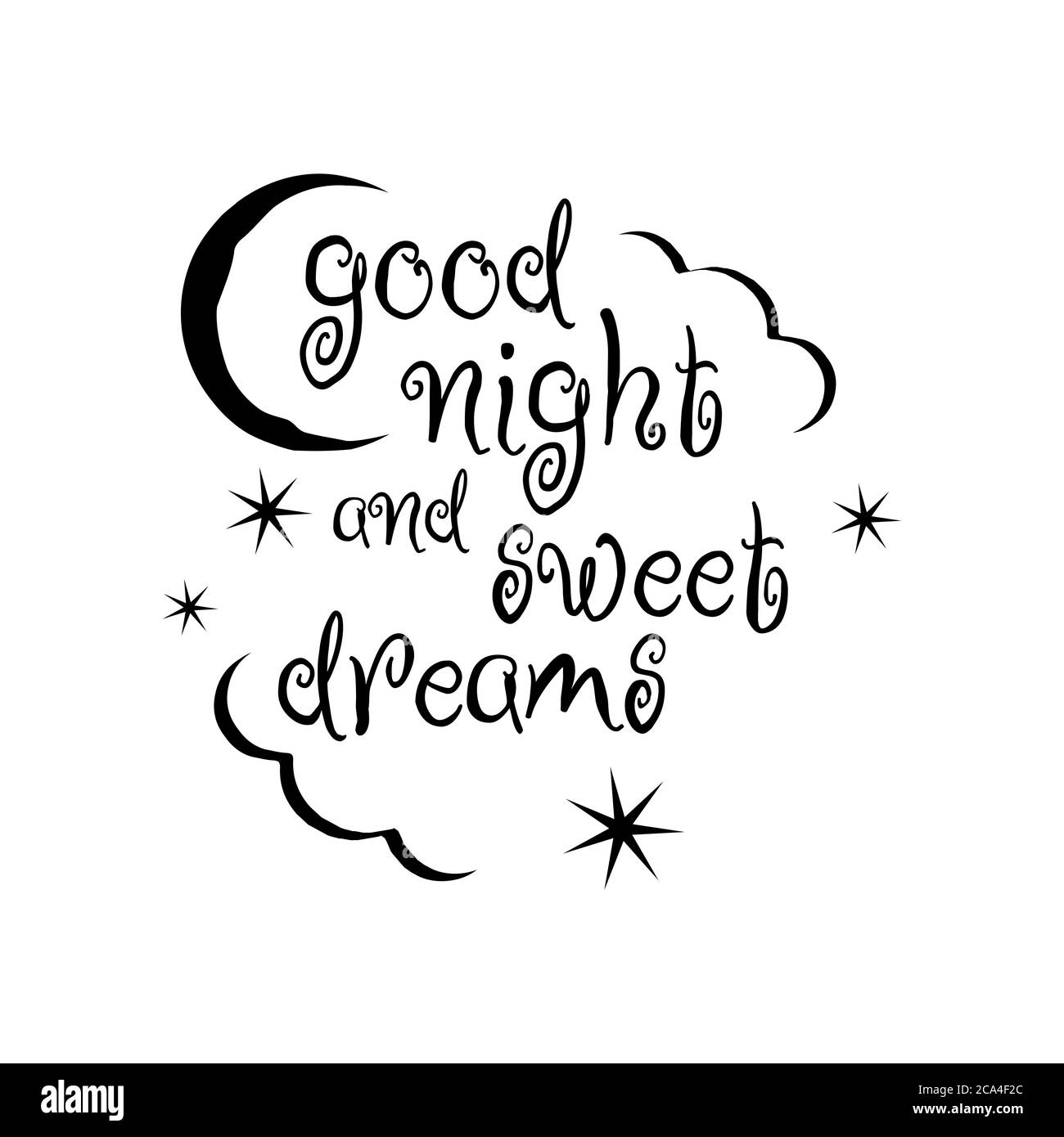 calligraphy buona notte e sogni dolci lettering vettore isolato su sfondo bianco Illustrazione Vettoriale