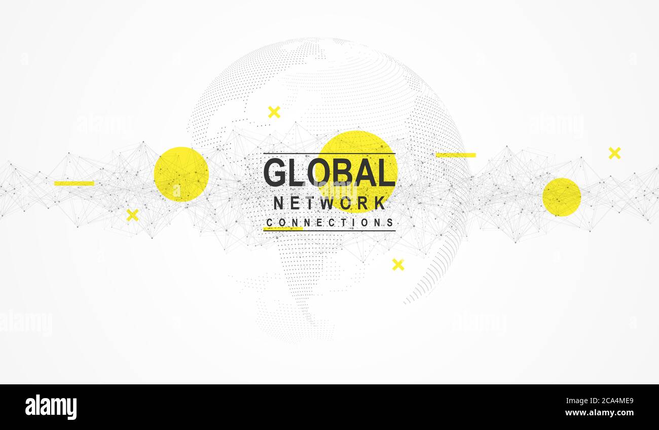 Connessione di rete globale. Concetto di composizione di punti e linee della mappa mondiale del business globale. Tecnologia Internet. Social network. Illustrazione vettoriale Illustrazione Vettoriale