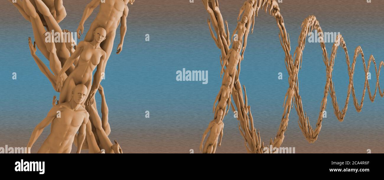 Catena di DNA fatta di uomini e donne Foto Stock