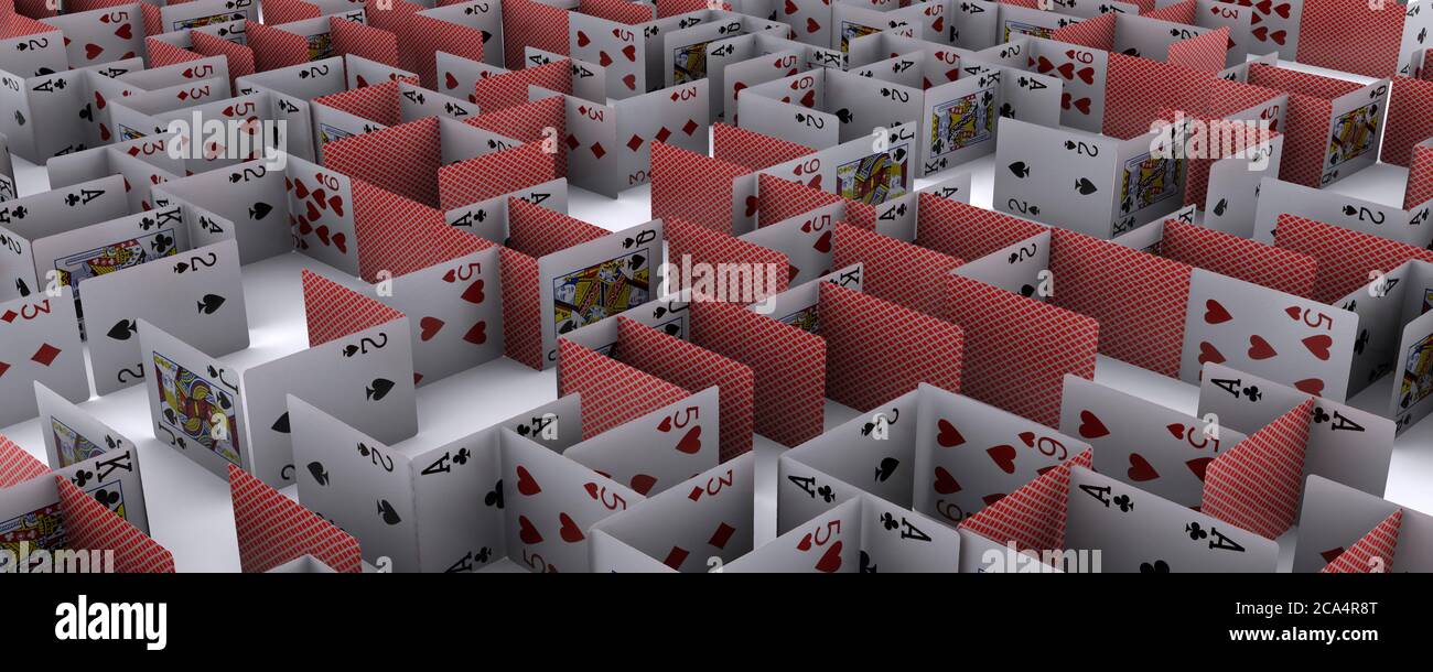 Labirinto costituito da carte da gioco Foto Stock