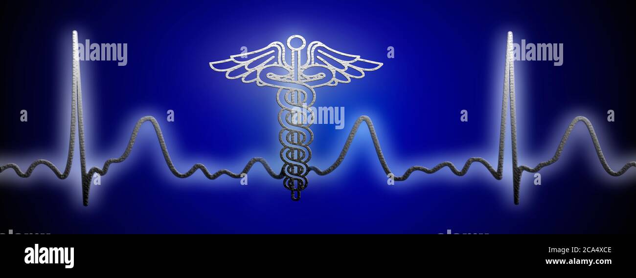 EKG con simbolo Caduceo Foto Stock
