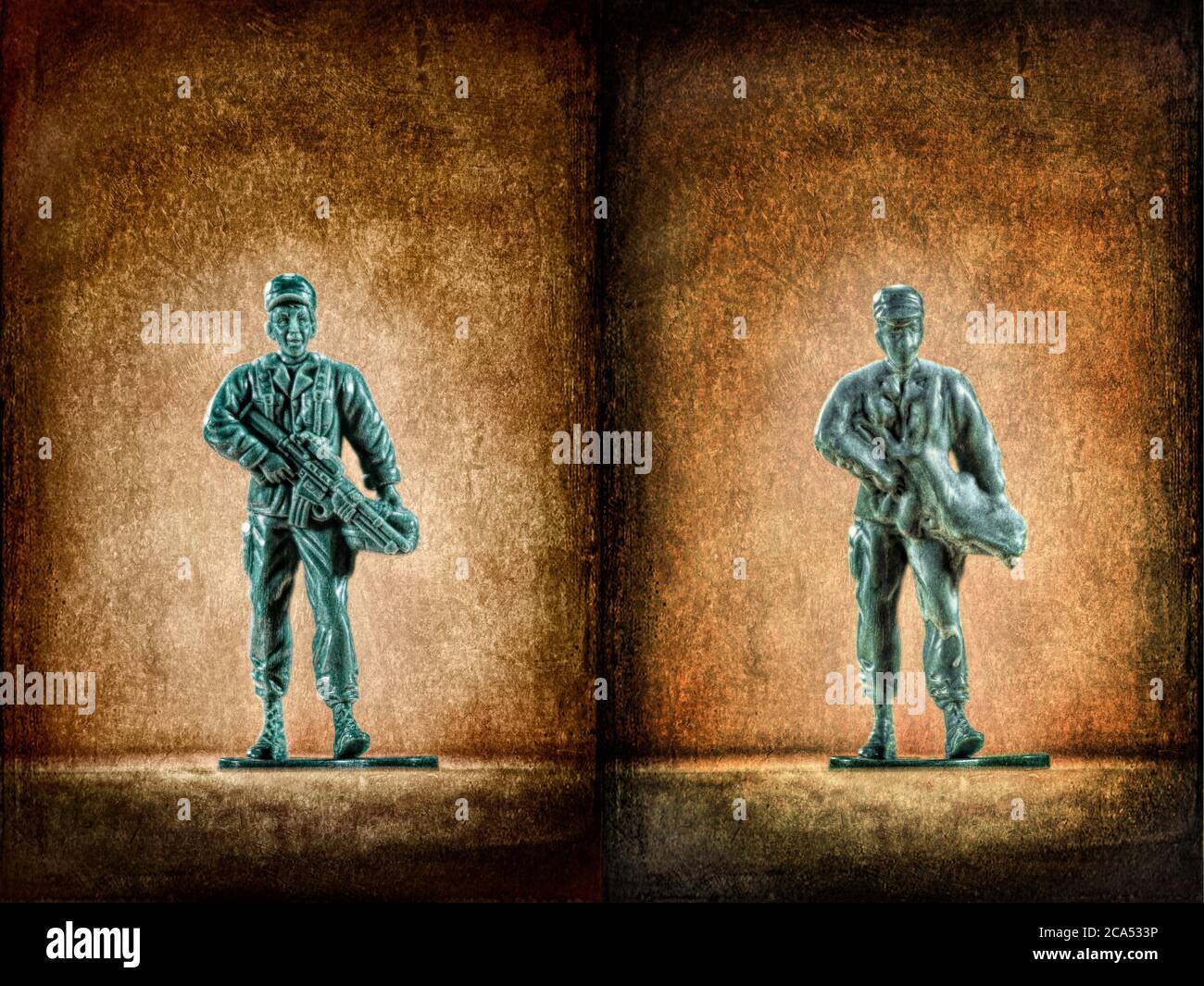 PTSD Soldier - prima e dopo Foto Stock