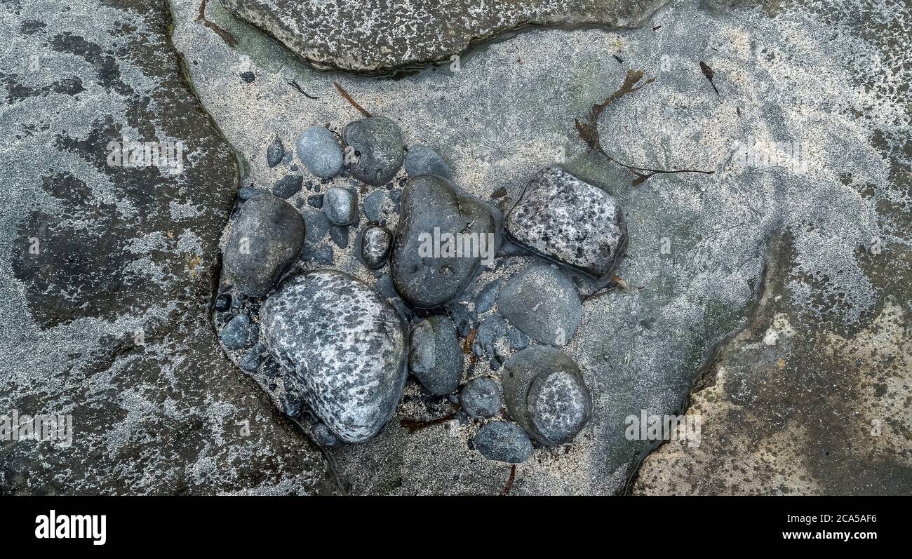 Primo piano di rocce costiere bagnate, Burren, County Clare, Irlanda Foto Stock
