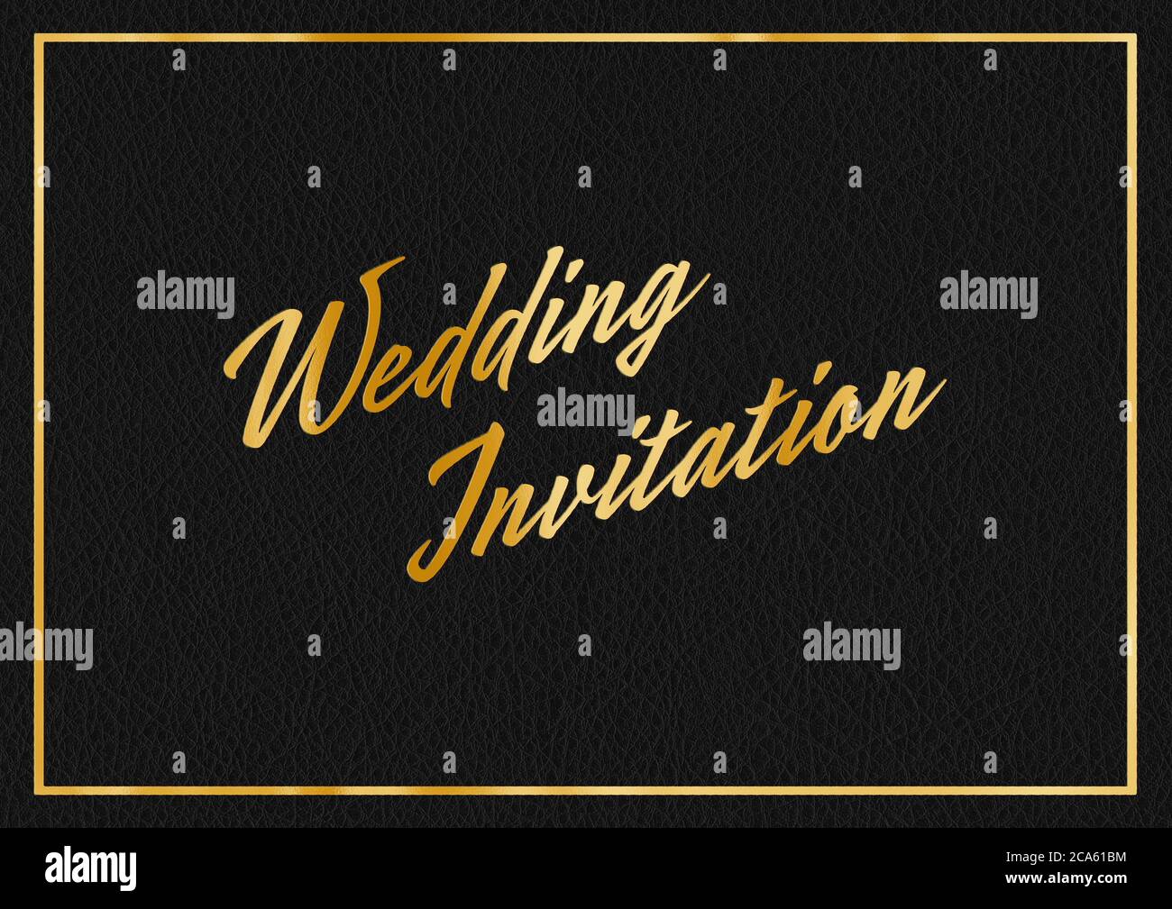 Una foglia d'oro e effetto pelle nera INVITO AL MATRIMONIO illustrazione tipografica con sfondo in pelle nera Foto Stock
