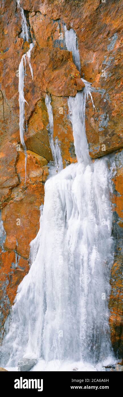 Frozen Waterfall, Garnett Canyon, Grand Teton National Park, Wyoming, Stati Uniti Foto Stock