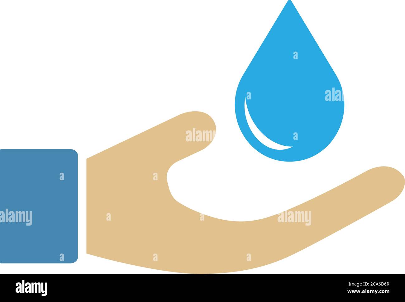 icona o simbolo di risparmio dell'acqua con la mano umana e l'illustrazione vettoriale della goccia d'acqua Illustrazione Vettoriale