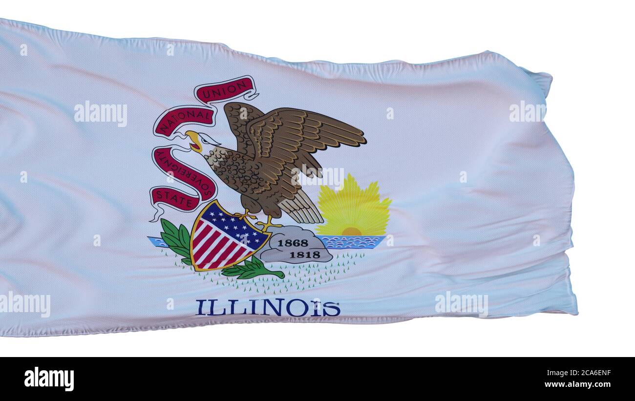 Illinois Flag isolato su sfondo bianco. illustrazione 3d Foto Stock