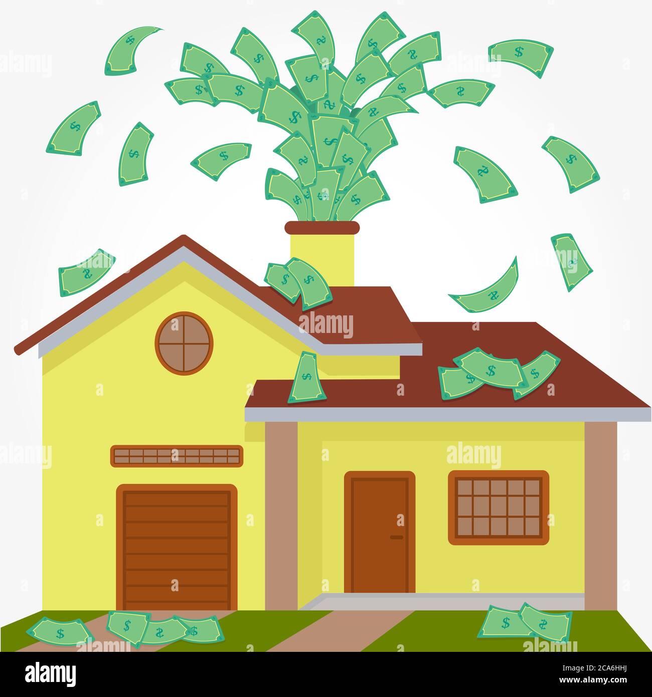 Giallo casa germogliare soldi di carta il camino. Illustrazione Vettoriale
