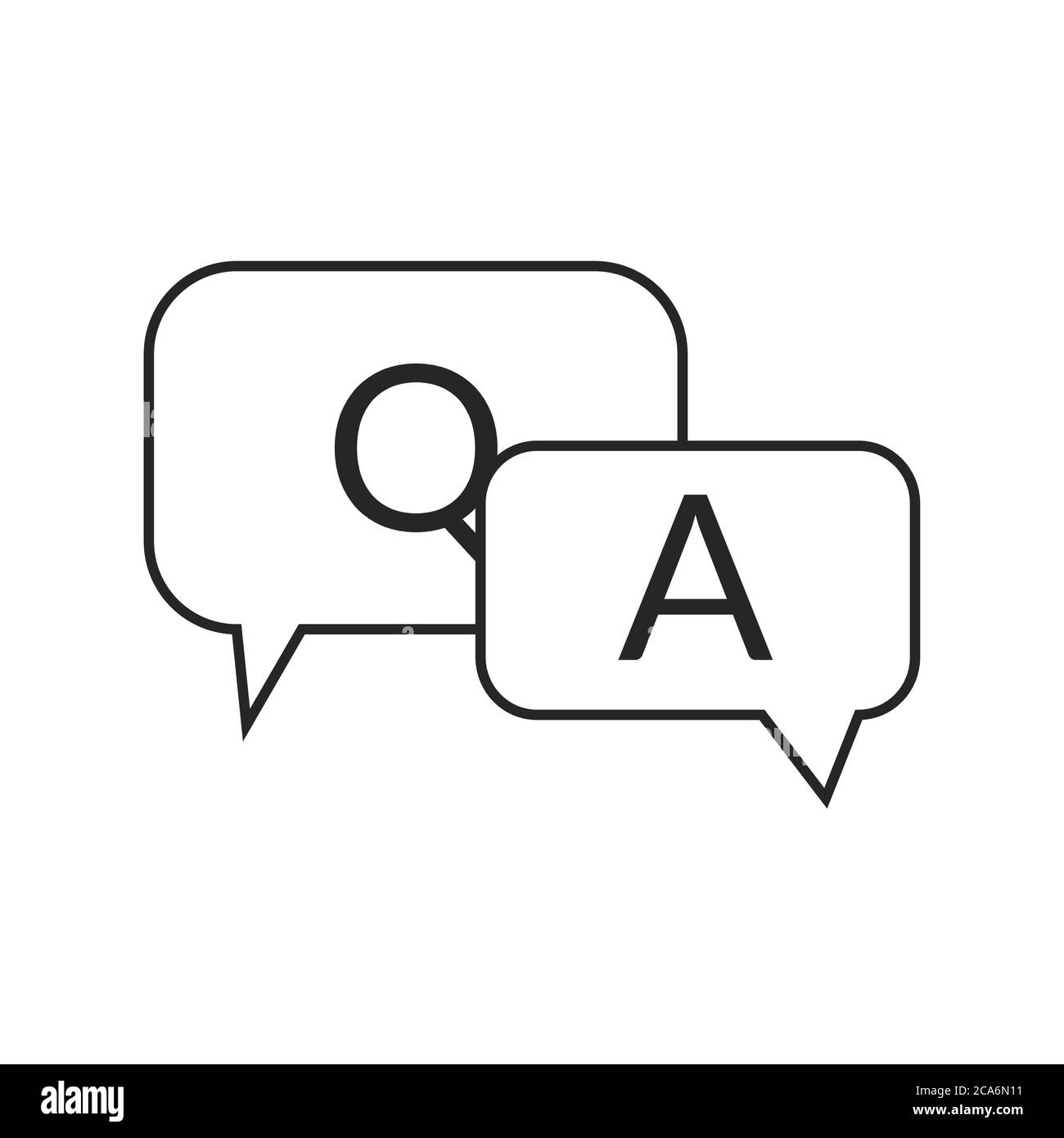 Q e UN'icona di contorno domanda e risposta con il simbolo della bolla vocale in stile outline Illustrazione Vettoriale