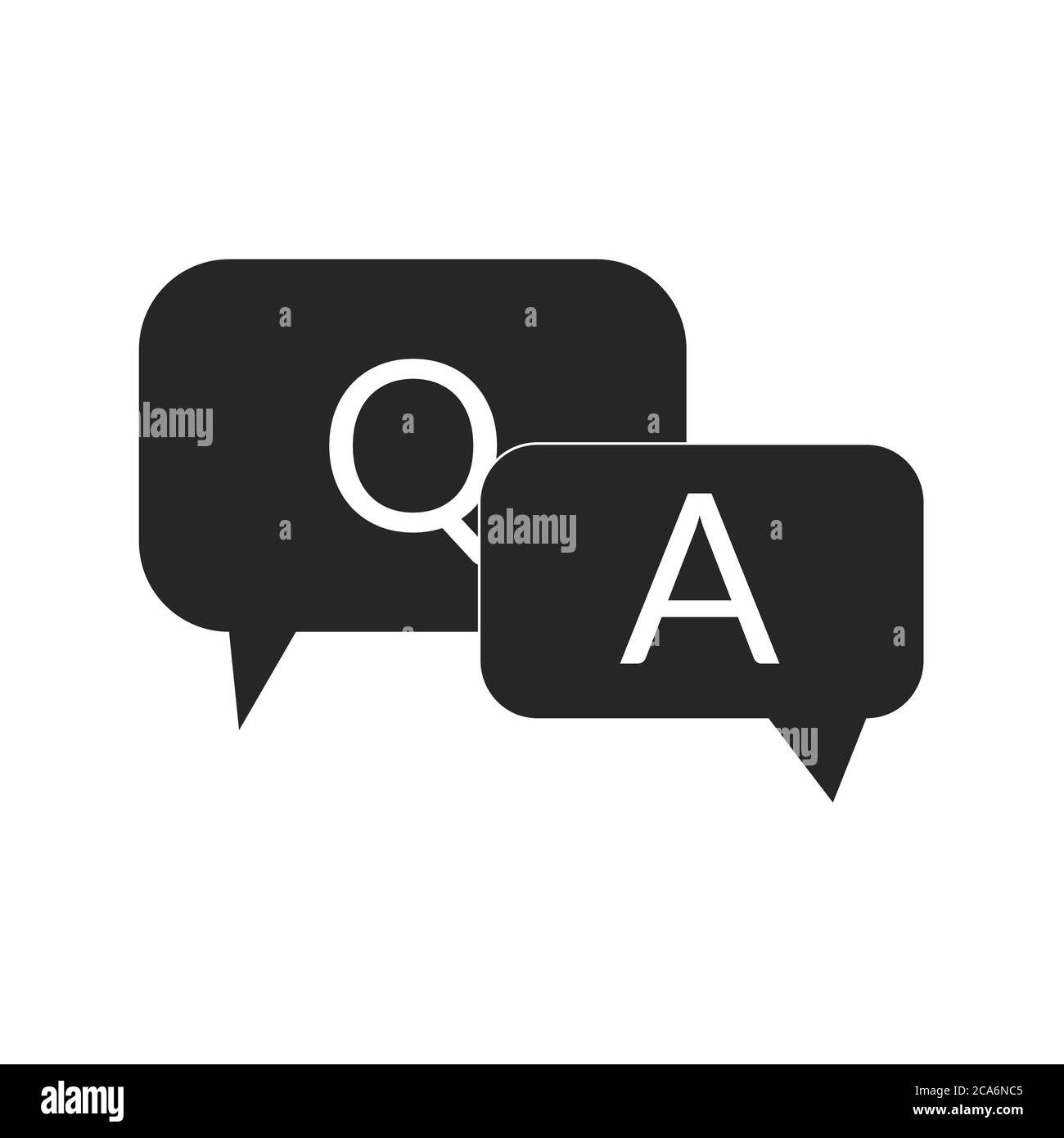 Q e UN'icona nera domanda e risposta con il simbolo della bolla vocale in stile nero pieno Illustrazione Vettoriale
