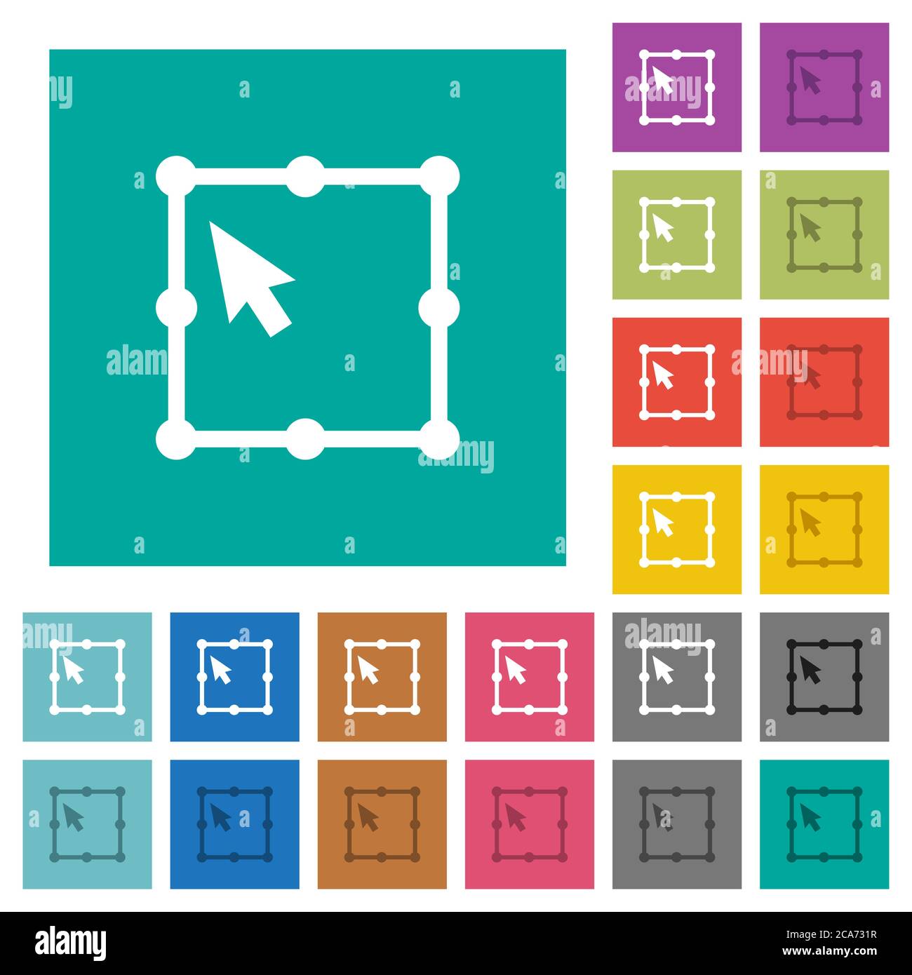 Free Transform oggetto multi colorato icone piatte su sfondi quadrati semplici. Incluse variazioni delle icone bianche e più scure per il passaggio del mouse o gli effetti attivi. Illustrazione Vettoriale