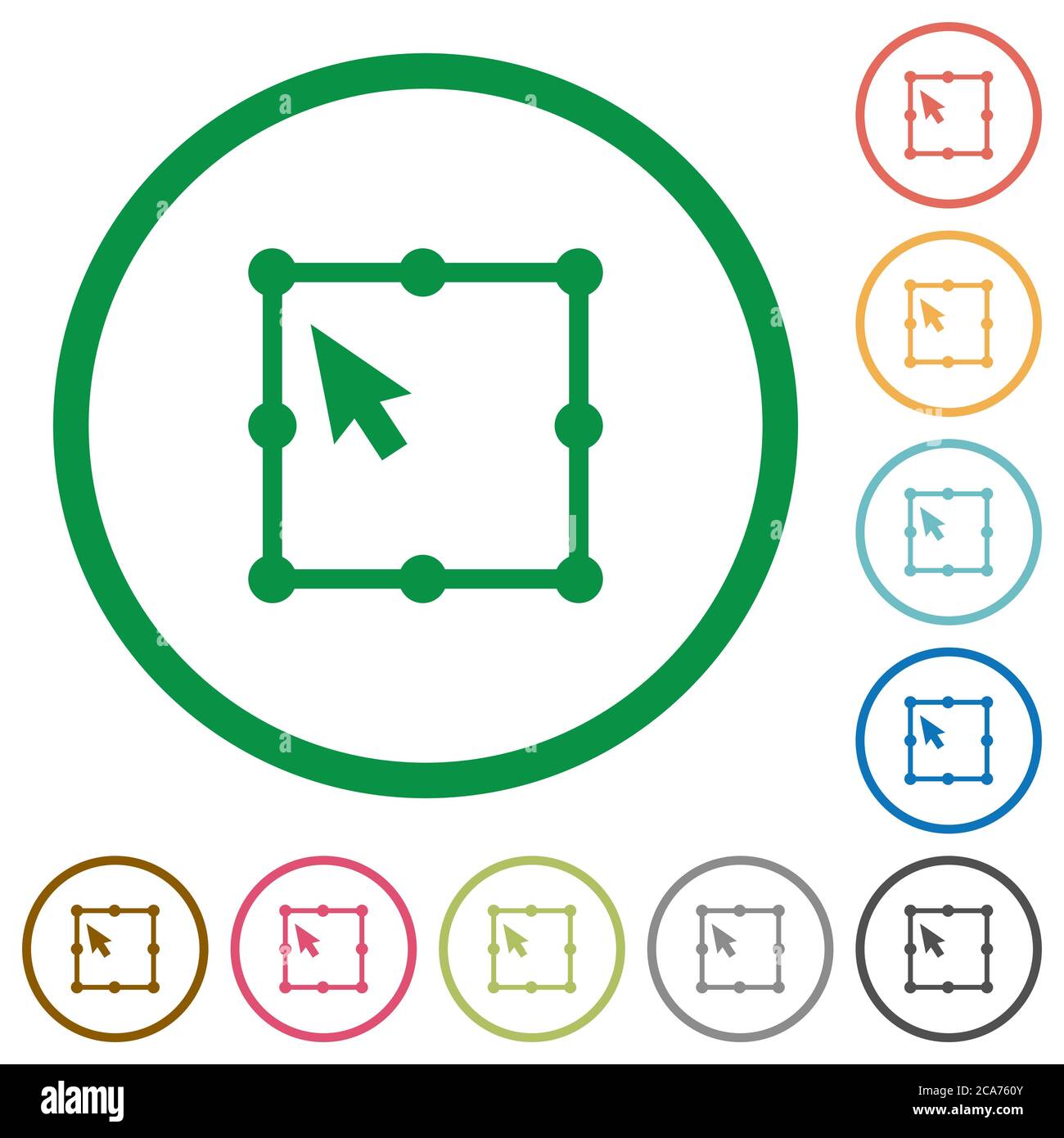Icone a colori piatte dell'oggetto di trasformazione libera in contorni rotondi su sfondo bianco Illustrazione Vettoriale