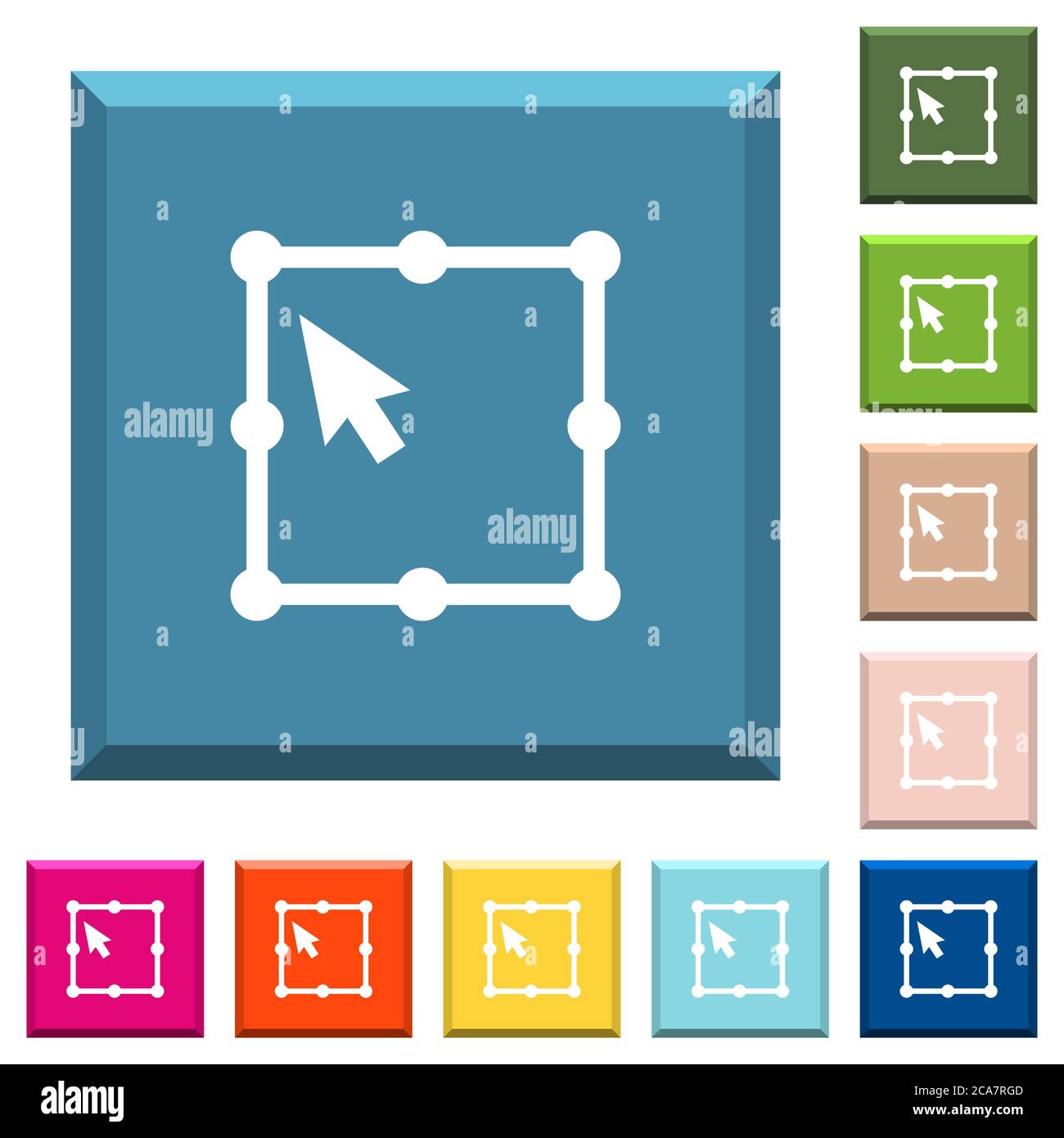 Free trasformare oggetto icone bianche su tasti quadrati orlati in vari colori trendy Illustrazione Vettoriale