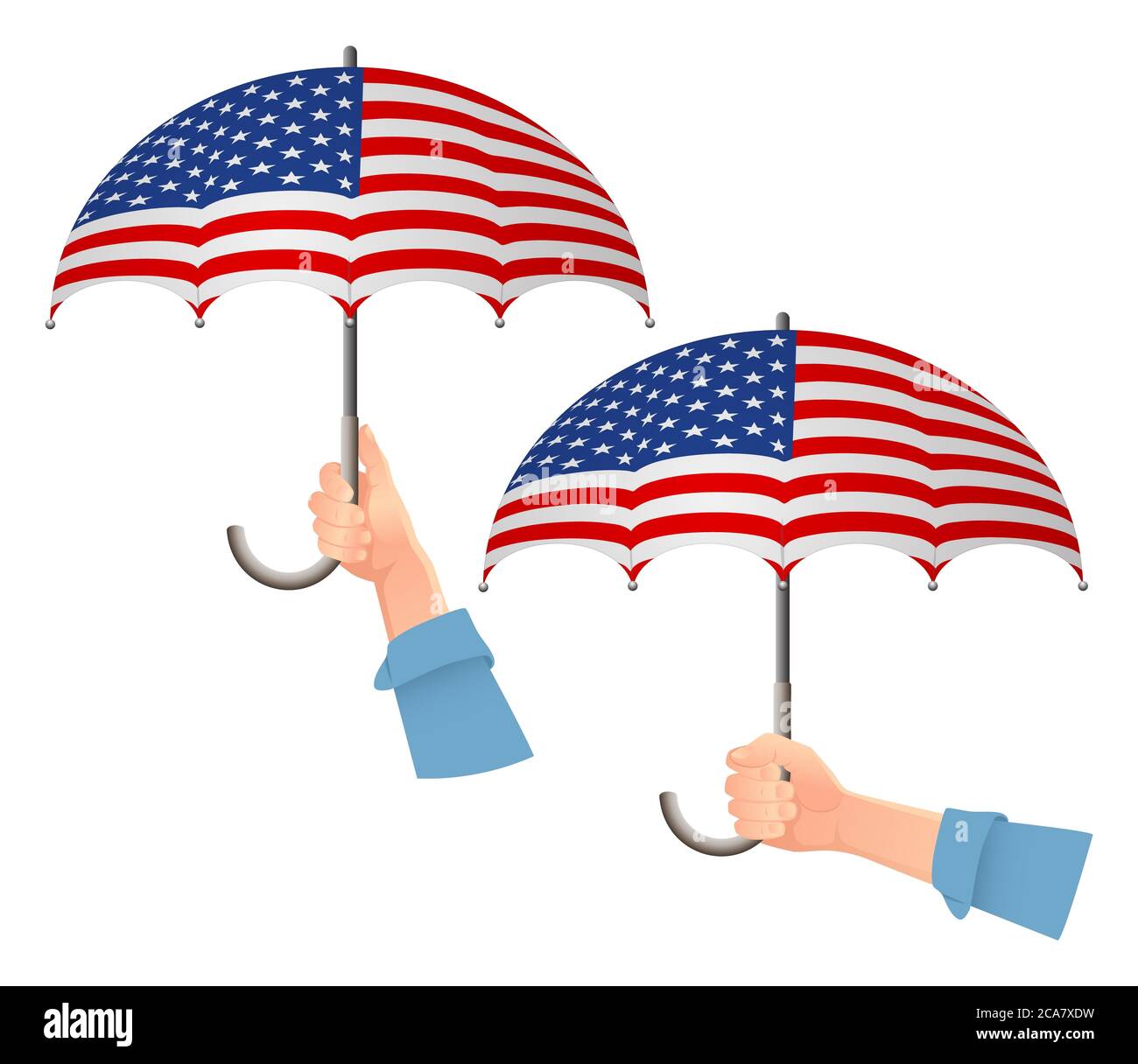 Stati Uniti d'America bandiera ombrello. La sicurezza sociale concetto. Bandiera nazionale degli Stati Uniti d'America illustrazione Foto Stock