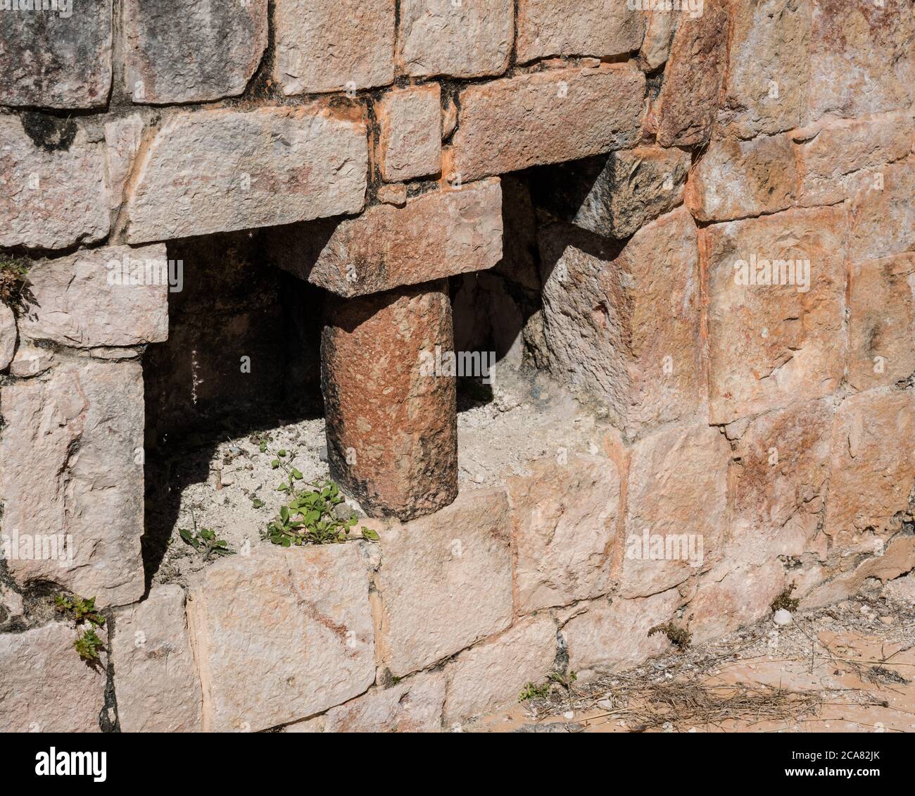 Dettaglio del Grand Palace nelle rovine della città maya di Sayil, parte della città pre-ispanica di Uxmal patrimonio mondiale dell'UNESCO, Yucatan, Mex. Foto Stock