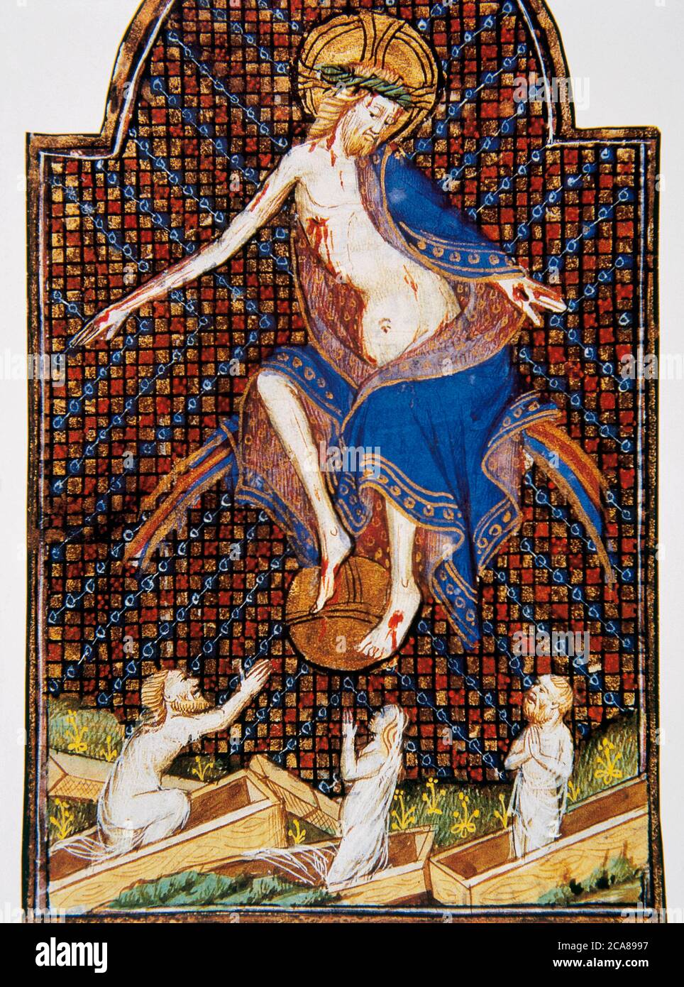 La risurrezione di Cristo. 14 ° secolo. Miniatura. Museo Conde. Castello di Chantilly, Francia. Foto Stock