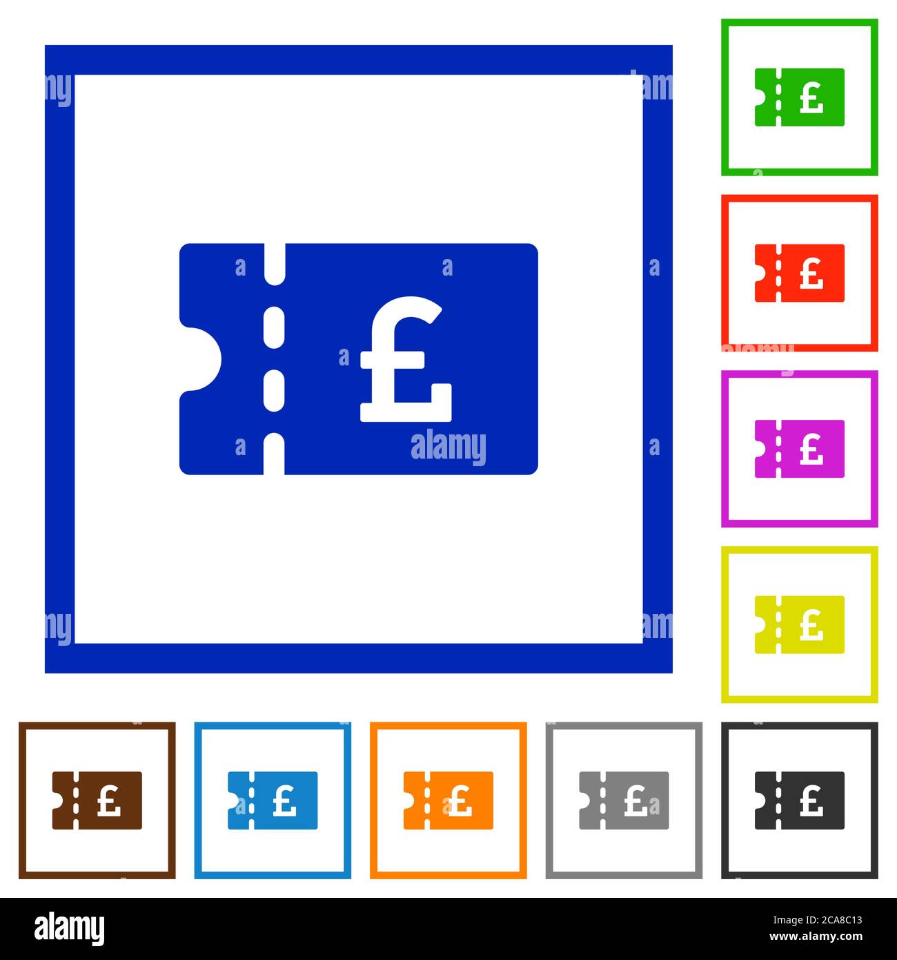 Buono sconto libbra icone a colori piatti in cornici quadrate su sfondo bianco Illustrazione Vettoriale