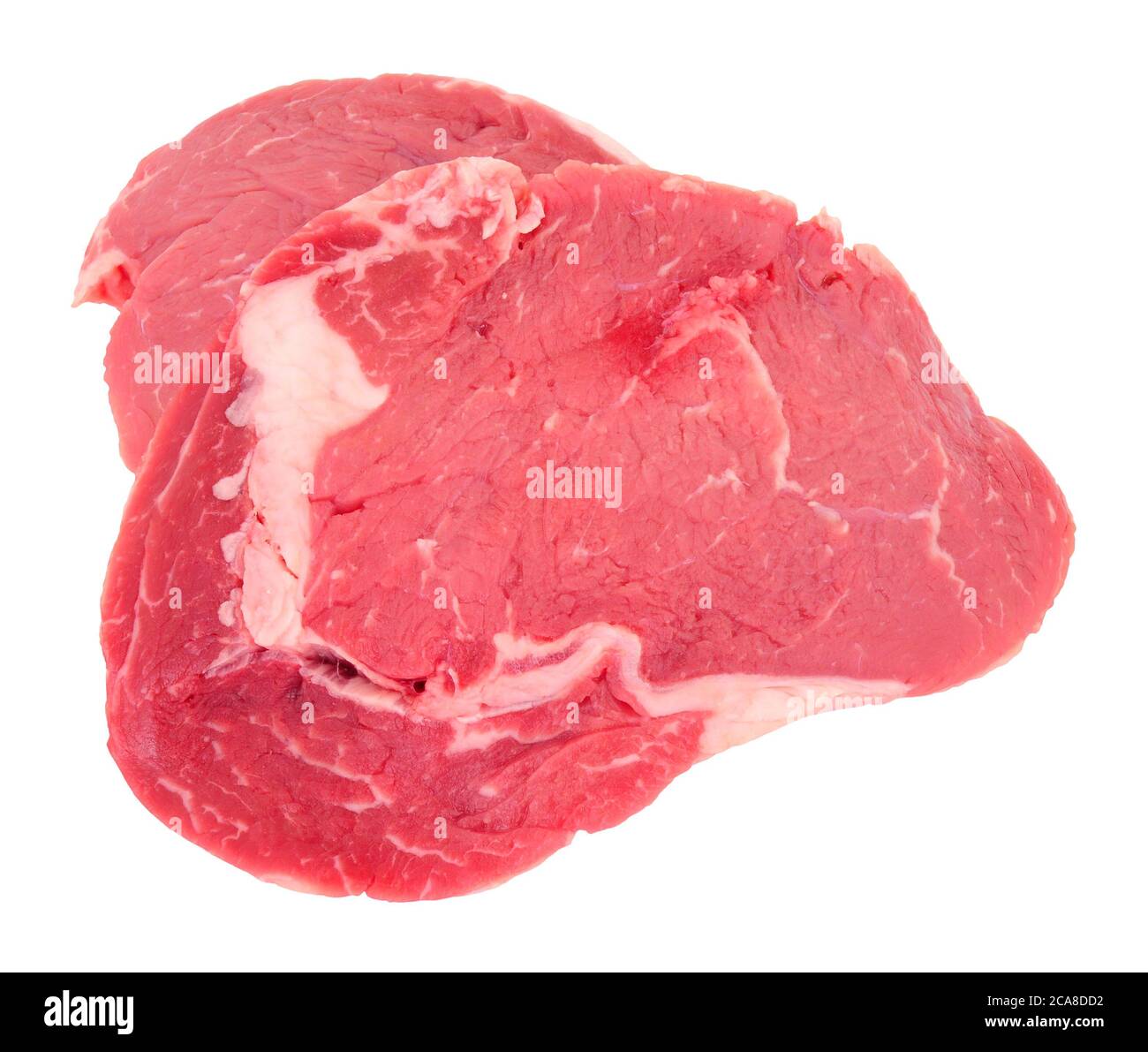 Bistecca di manzo con costine crude appena sfornata, isolata su sfondo bianco Foto Stock