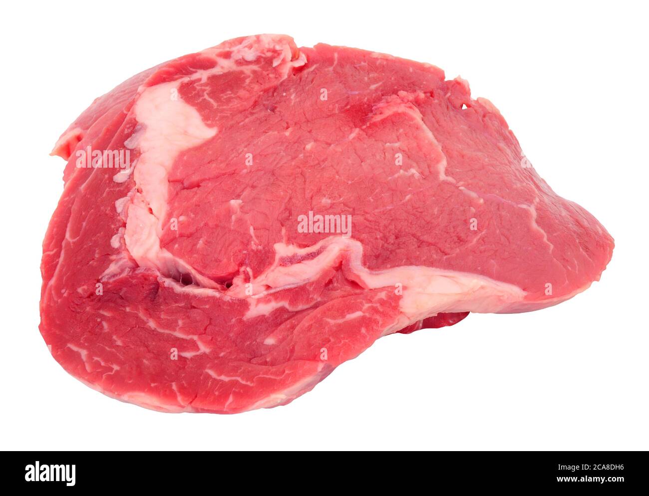 Bistecca di manzo con costine crude appena sfornata, isolata su sfondo bianco Foto Stock