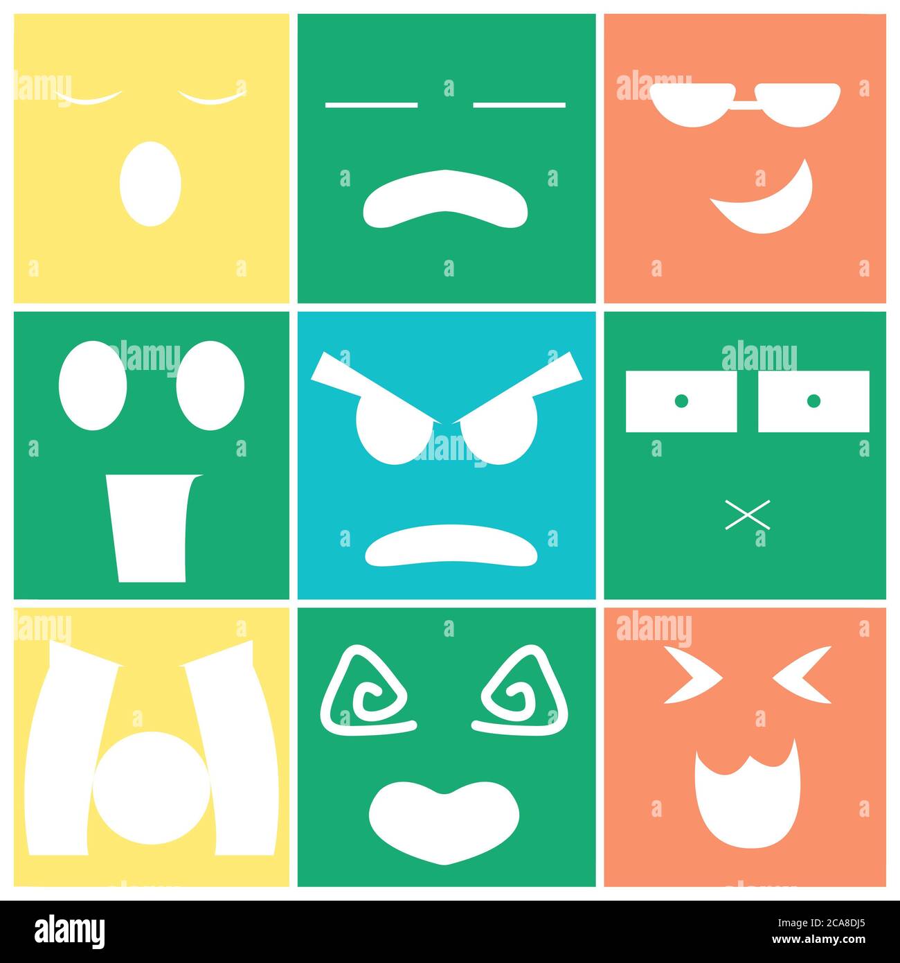 Simpatico set emoticon. Concetto di cartoni animati vettoriali. Foto Stock