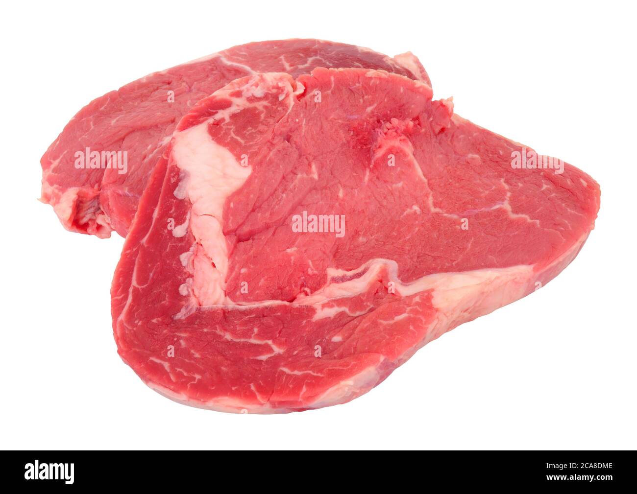 Bistecca di manzo con costine crude appena sfornata, isolata su sfondo bianco Foto Stock