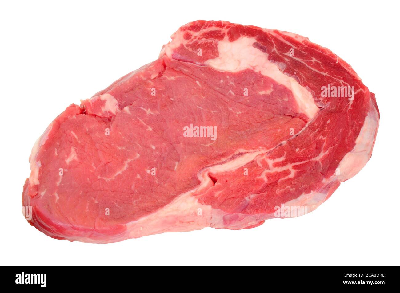 Bistecca di manzo con costine crude appena sfornata, isolata su sfondo bianco Foto Stock