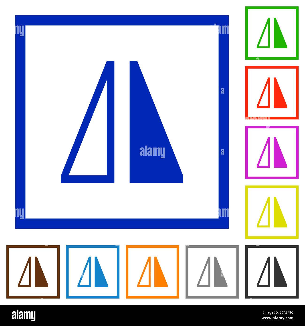 Consente di capovolgere le icone orizzontali a colori piatti in riquadri quadrati su sfondo bianco Illustrazione Vettoriale