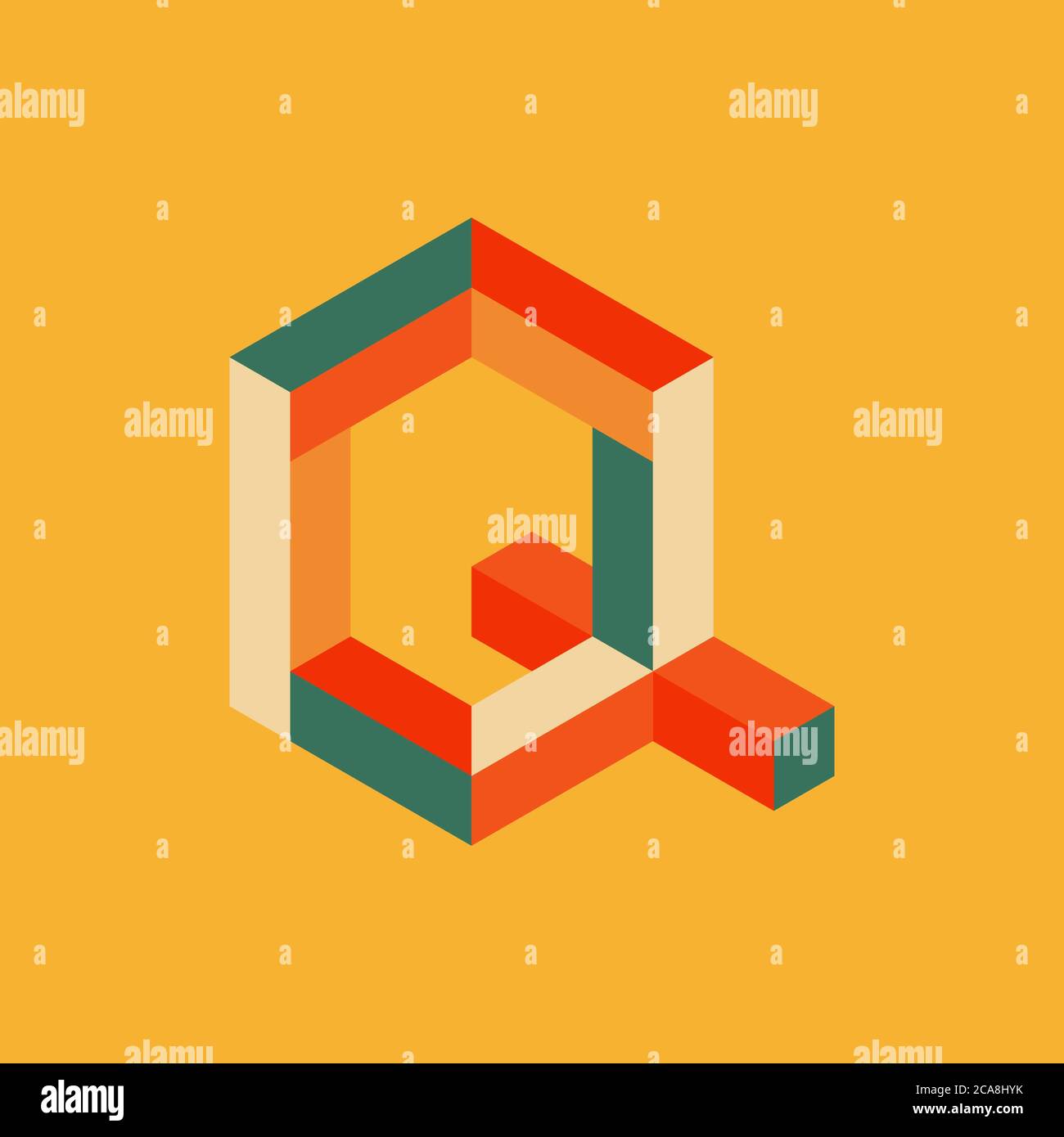 Icona isometrica lettera Q modello elemento disegno colorato Foto Stock