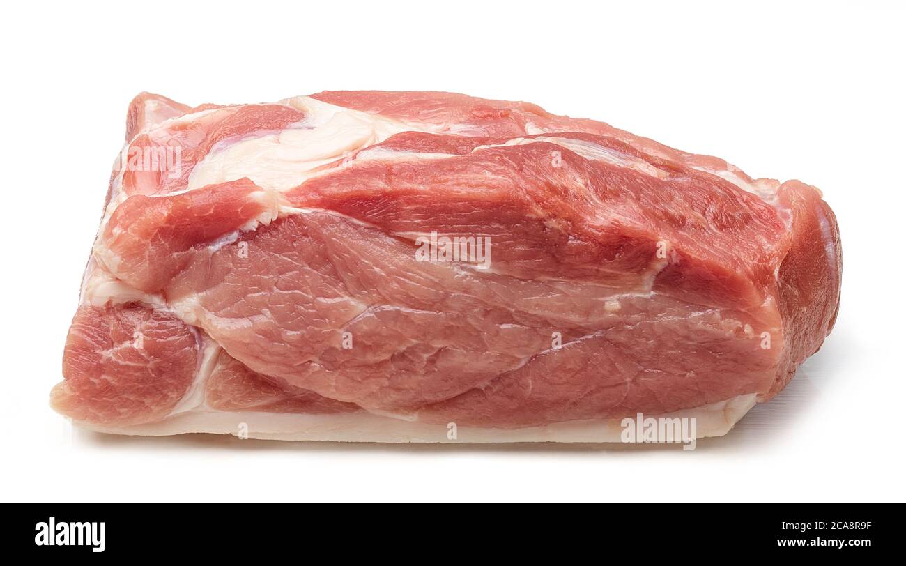 Crudo fresco di carne di maiale isolato su bianco Foto Stock