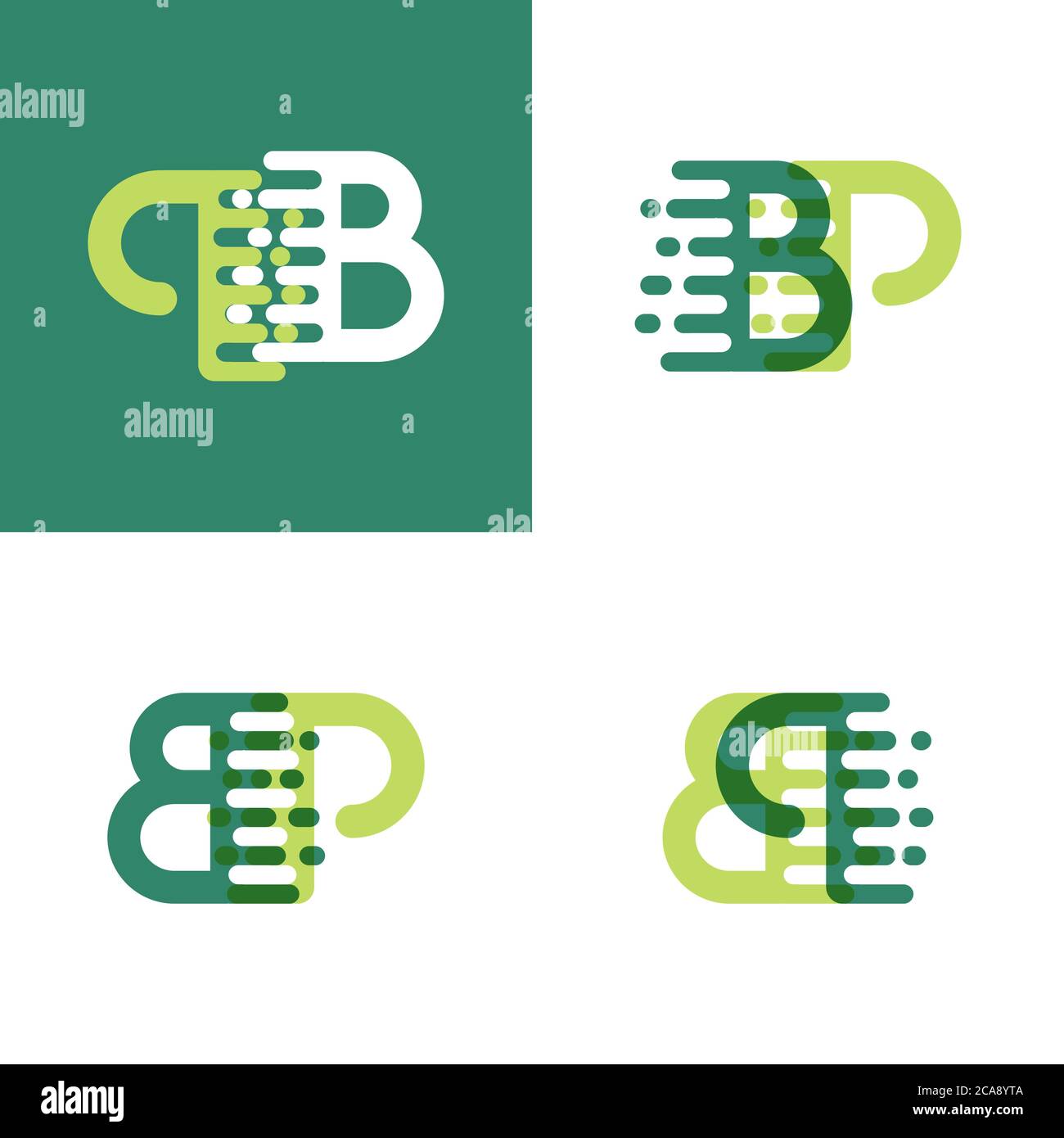 Logo BP Letters con accentuazione della velocità in verde chiaro e verde scuro Illustrazione Vettoriale