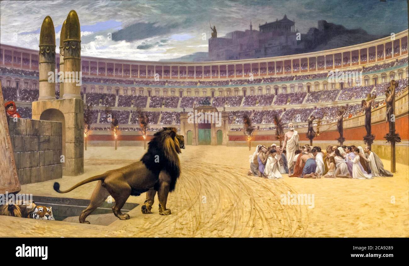 I martiri cristiani, ultima preghiera (cristiani e leoni in un'Arena romana), dipinto di Jean Léon Gérôme, 1863-1883 Foto Stock