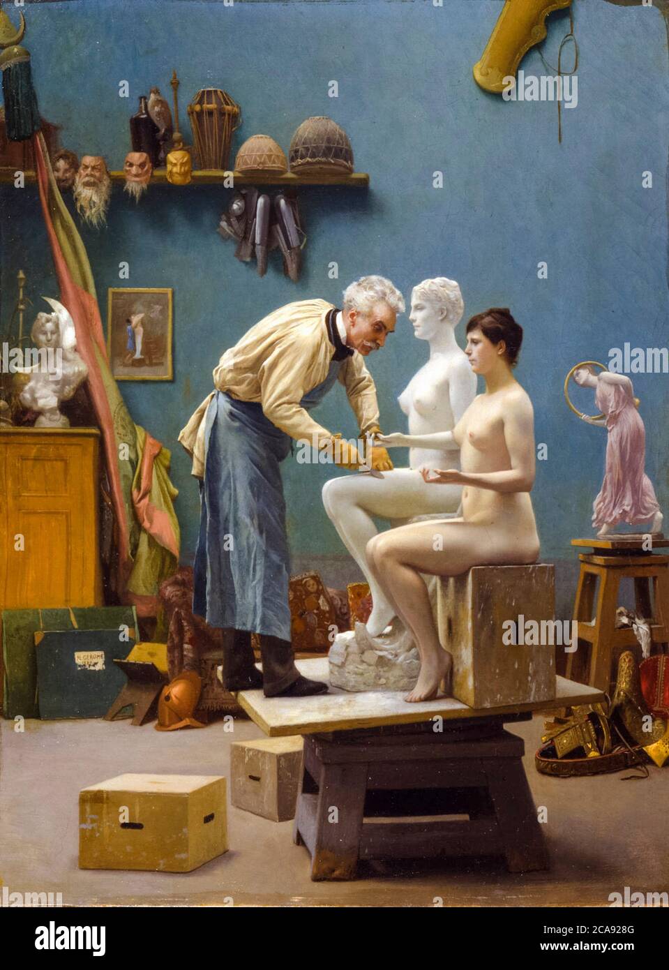Lavorare in marmo o l'artista scultura Tanagra, autoritratto di Jean Léon Gérôme, 1890 Foto Stock