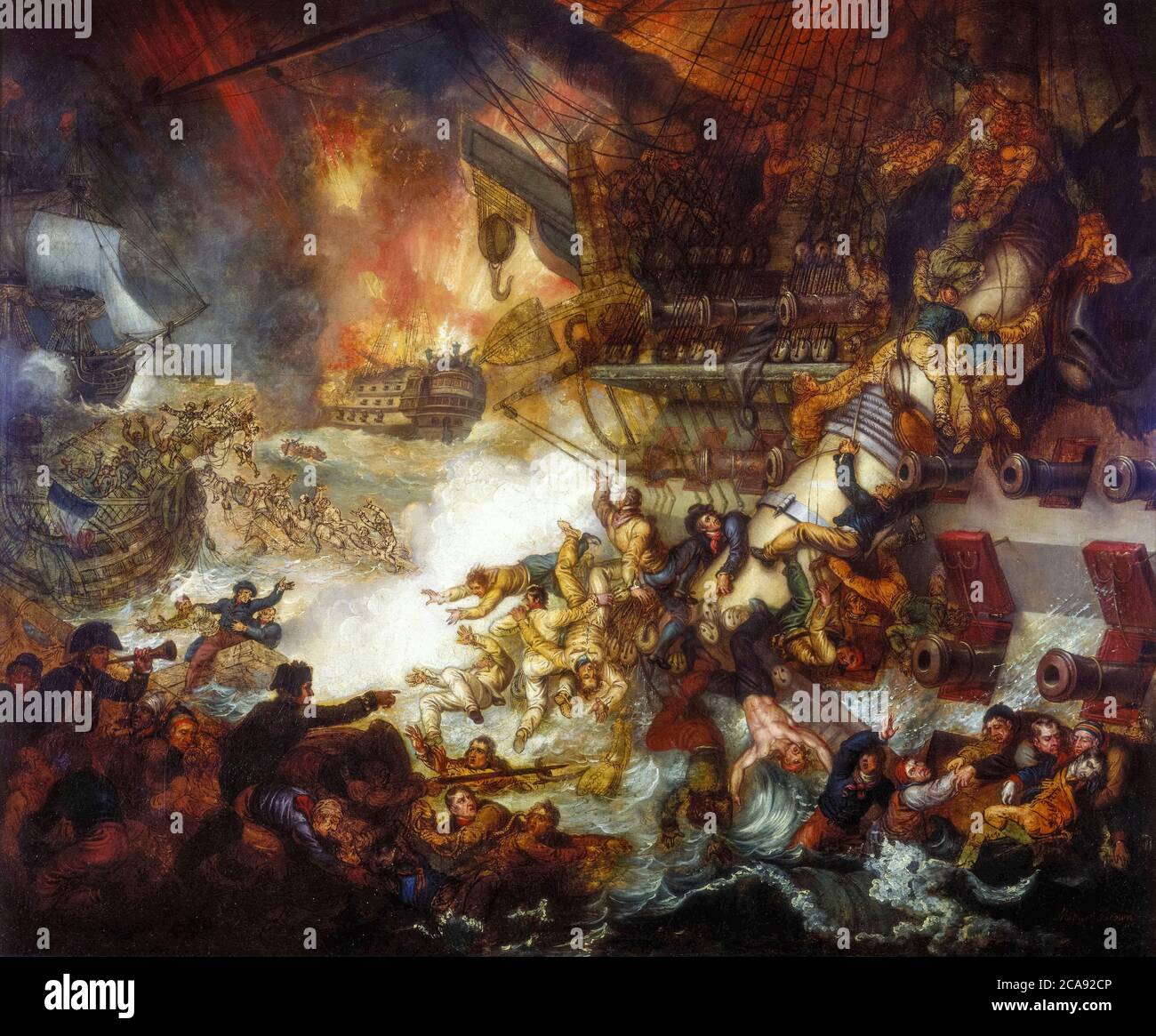 La Battaglia del Nilo, distruzione di 'l'Orient', 1 agosto 1798, dipinto (incompiuto) di Mather Brown, 1825 Foto Stock