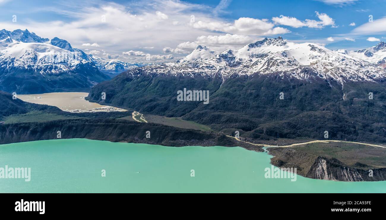 Campo di ghiaccio della Patagonia settentrionale, vista aerea, Parco Nazionale Laguna San Rafael, Regione di Aysen, Patagonia, Cile, Sud America Foto Stock