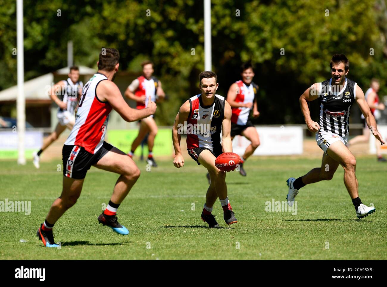 Benalla Victoria 14 marzo 2020. Goulburn Valley League Benalla Saints in preda a forni e Magpies di Murray Wangaratta alla fiera Benalla Showgrounds Foto Stock