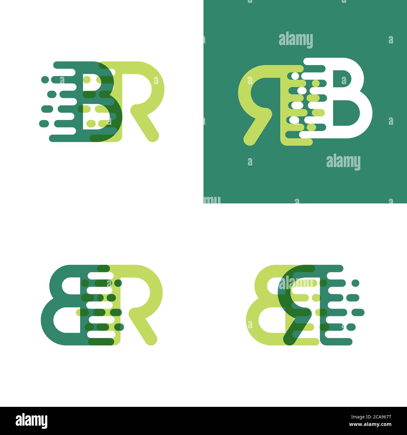 Logo BR Letters con accentuazione della velocità in verde chiaro e verde scuro Illustrazione Vettoriale