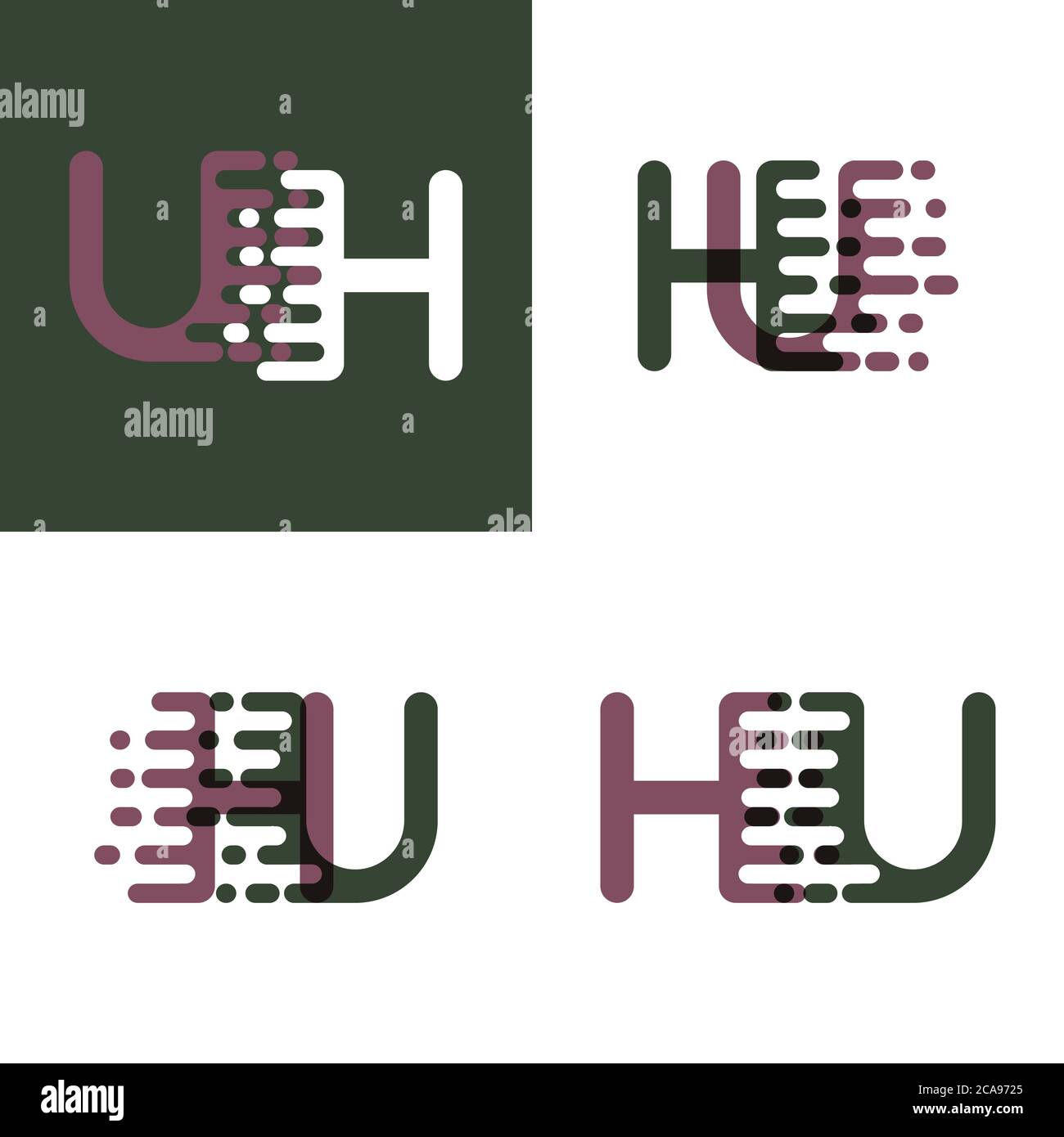 Logo HU Letters con accentuazione della velocità in viola e verde scuro Illustrazione Vettoriale