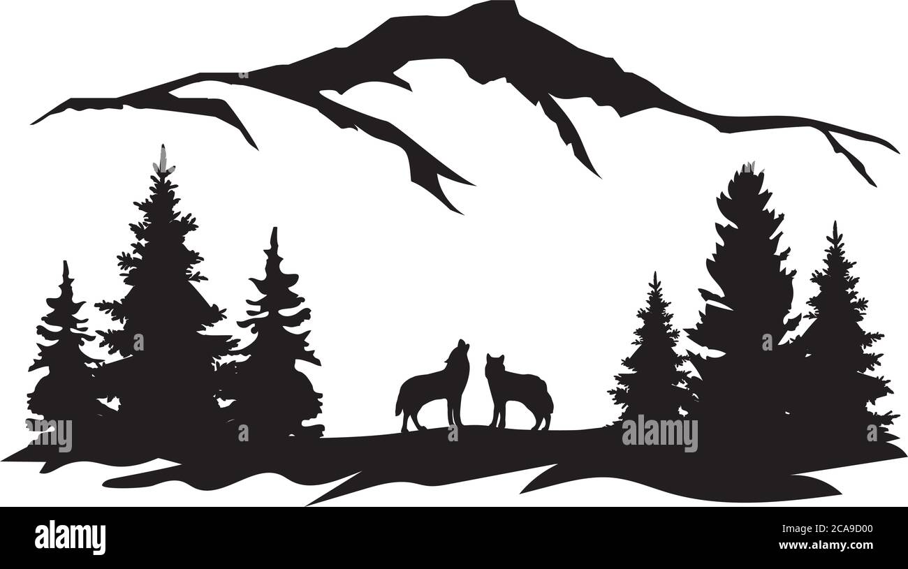 illustrazione vettoriale di un lupo selvaggio, sfondo della natura. mondo animale. Illustrazione Vettoriale