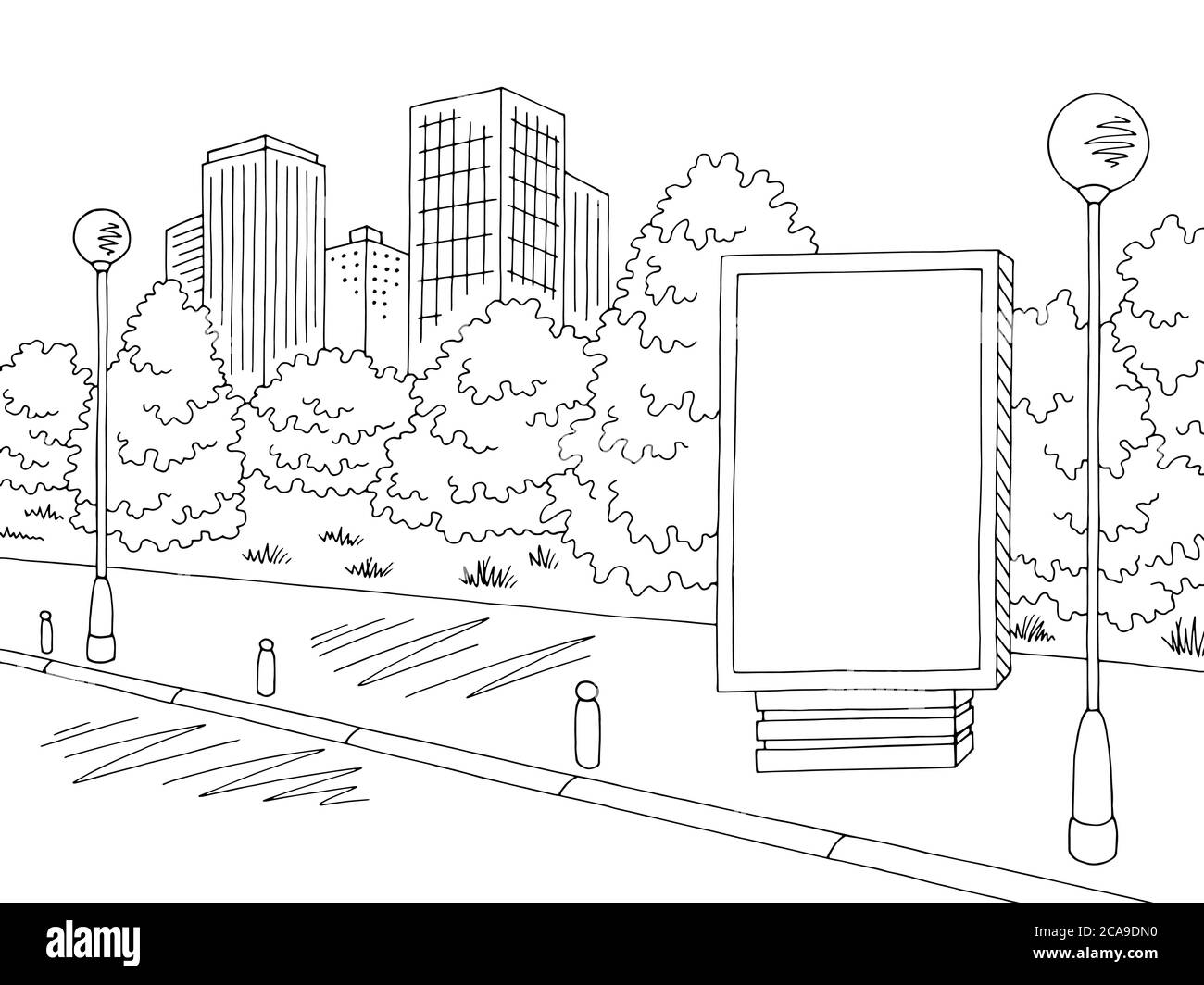 Street Road grafica nero bianco cartellone città paesaggio illustrazione disegno vettore Illustrazione Vettoriale