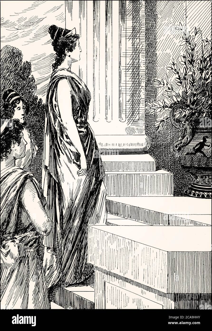 Arrivo di Helen nel palazzo di Menelaus a Sparta, terzo atto, Faust II, Johann Wolfgang von Goethe Foto Stock