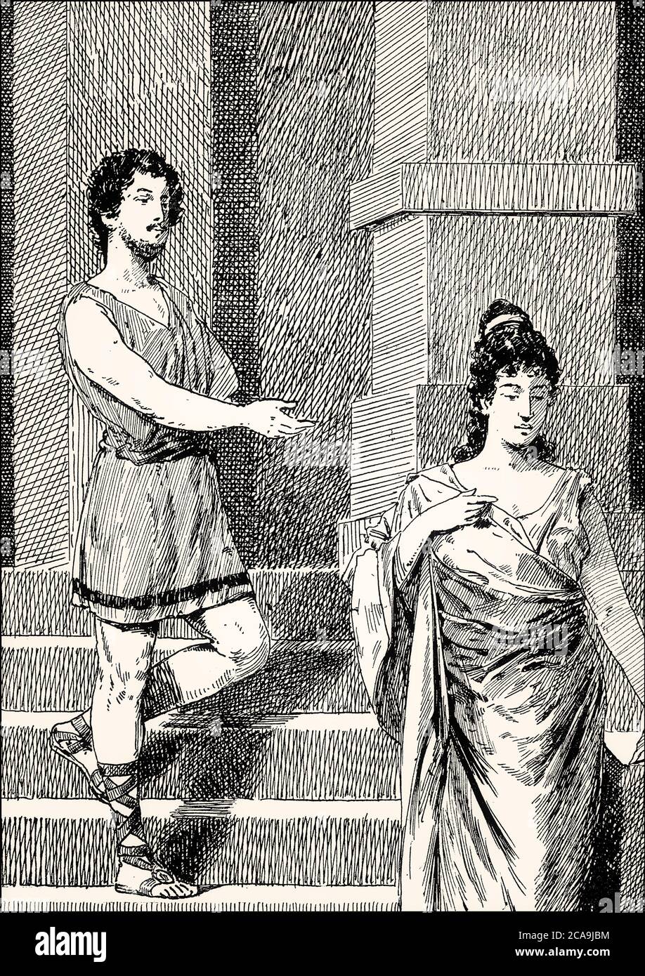 Orestes con Iphigenia, scena di Iphigenia in Tauris, atto IV, Johann Wolfgang von Goethe Foto Stock