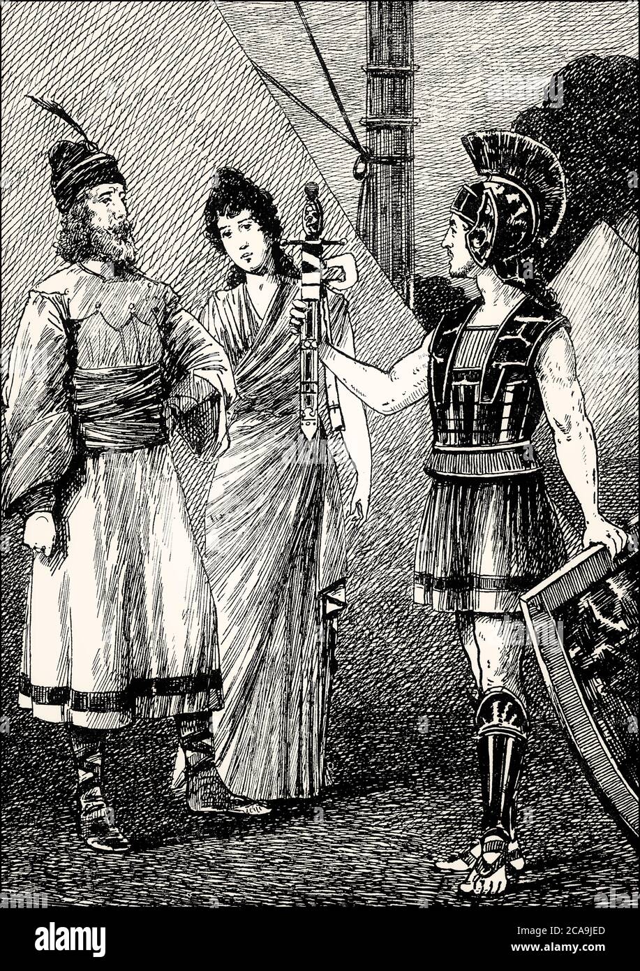 Orestes con Iphigenia e Thoas, scena di Iphigenia a Tauris, Johann Wolfgang von Goethe Foto Stock