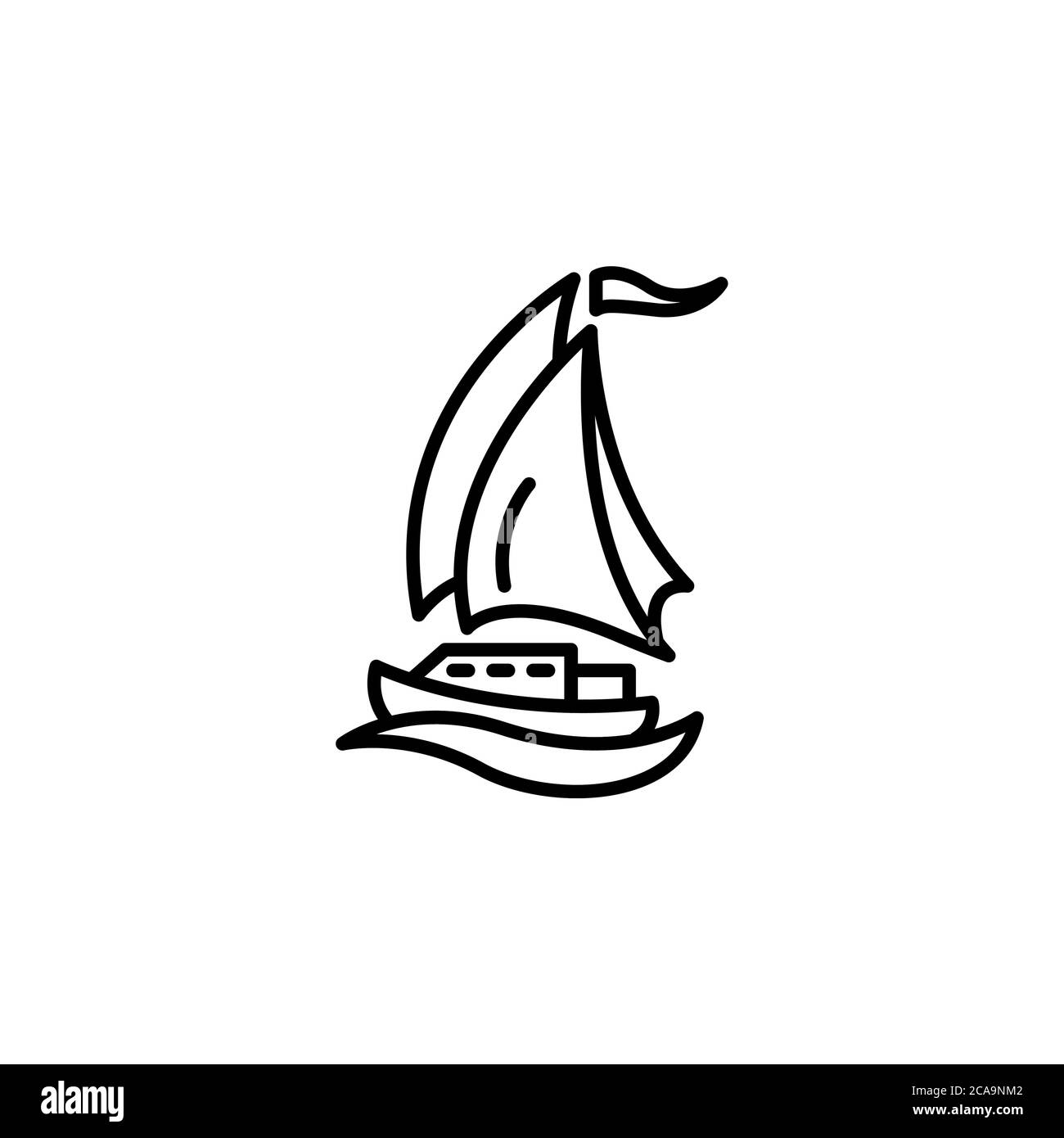 icona vettore lineare yacht. simbolo sottile linea velica. simbolo profilo veliero. Nave semplice logo nero su bianco. Illustrazione Vettoriale