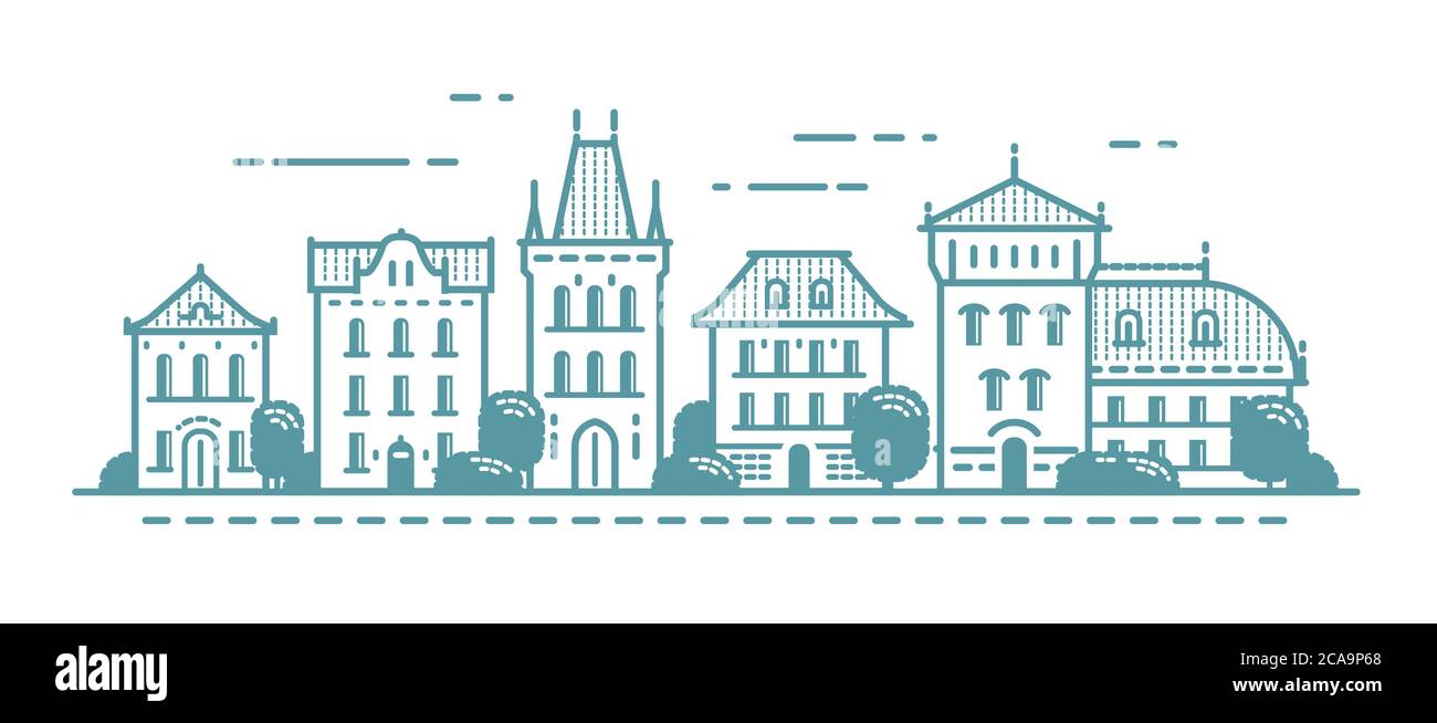 Paesaggio urbano della città vecchia. Edifici retrò, concetto di città Illustrazione Vettoriale