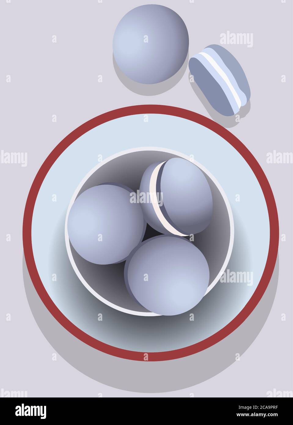 Ciotola riempita con amaretti blu in un vassoio panna bianca all'interno. Vettore Illustrazione Vettoriale