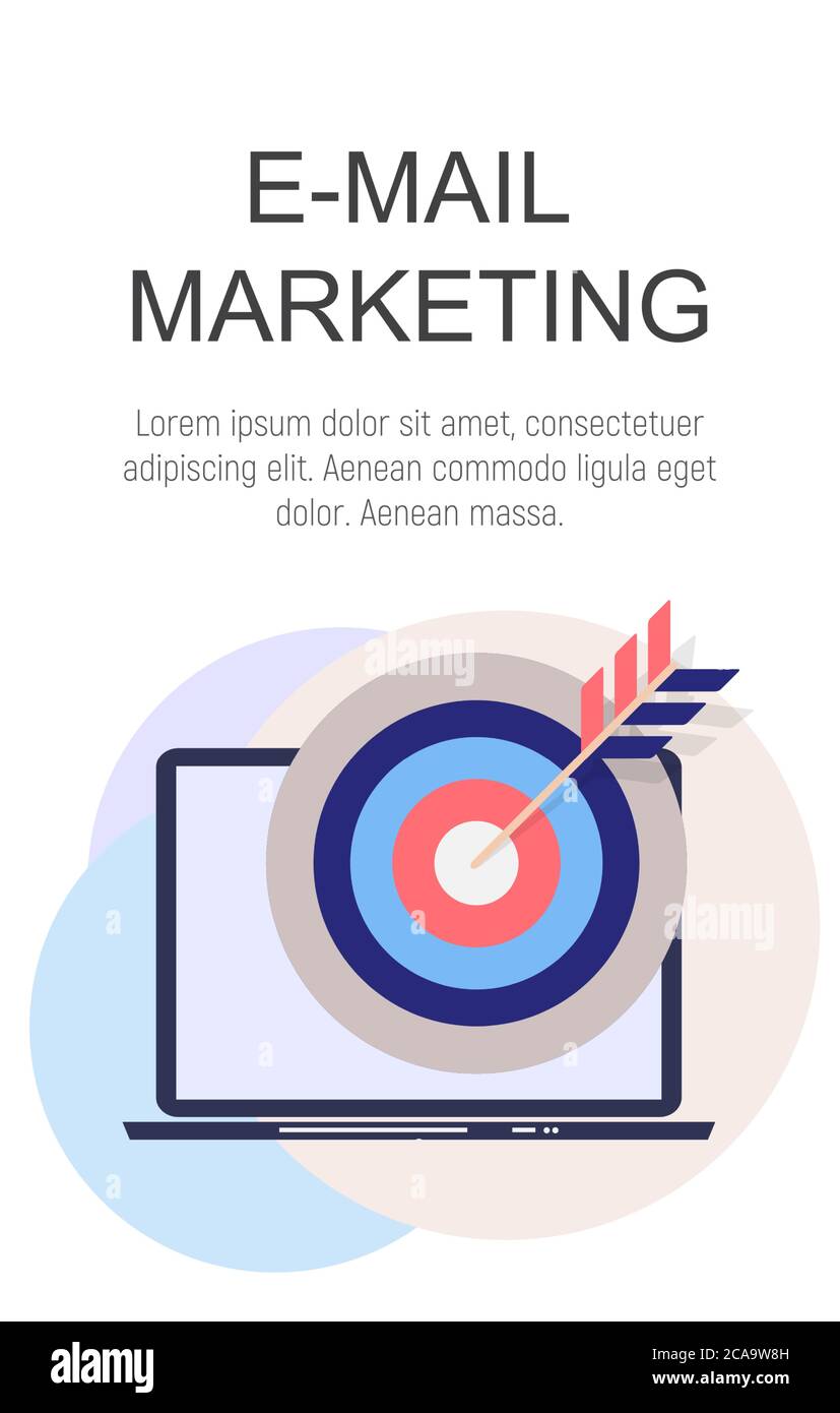 E-mail marketing concept Flat background con notebook. Illustrazione vettoriale Illustrazione Vettoriale