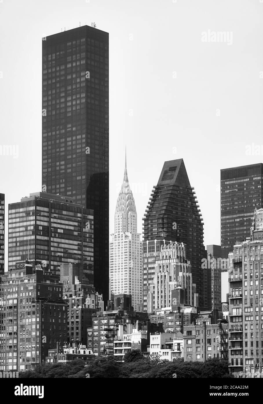 Immagine in bianco e nero dell'architettura del lato est di Manhattan, New York City, USA. Foto Stock