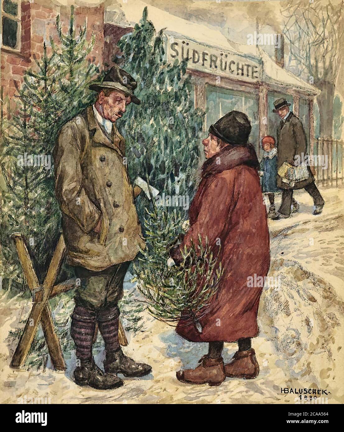 Baluschek Hans - Vendita albero di Natale - Scuola tedesca - 19 ° secolo Foto Stock