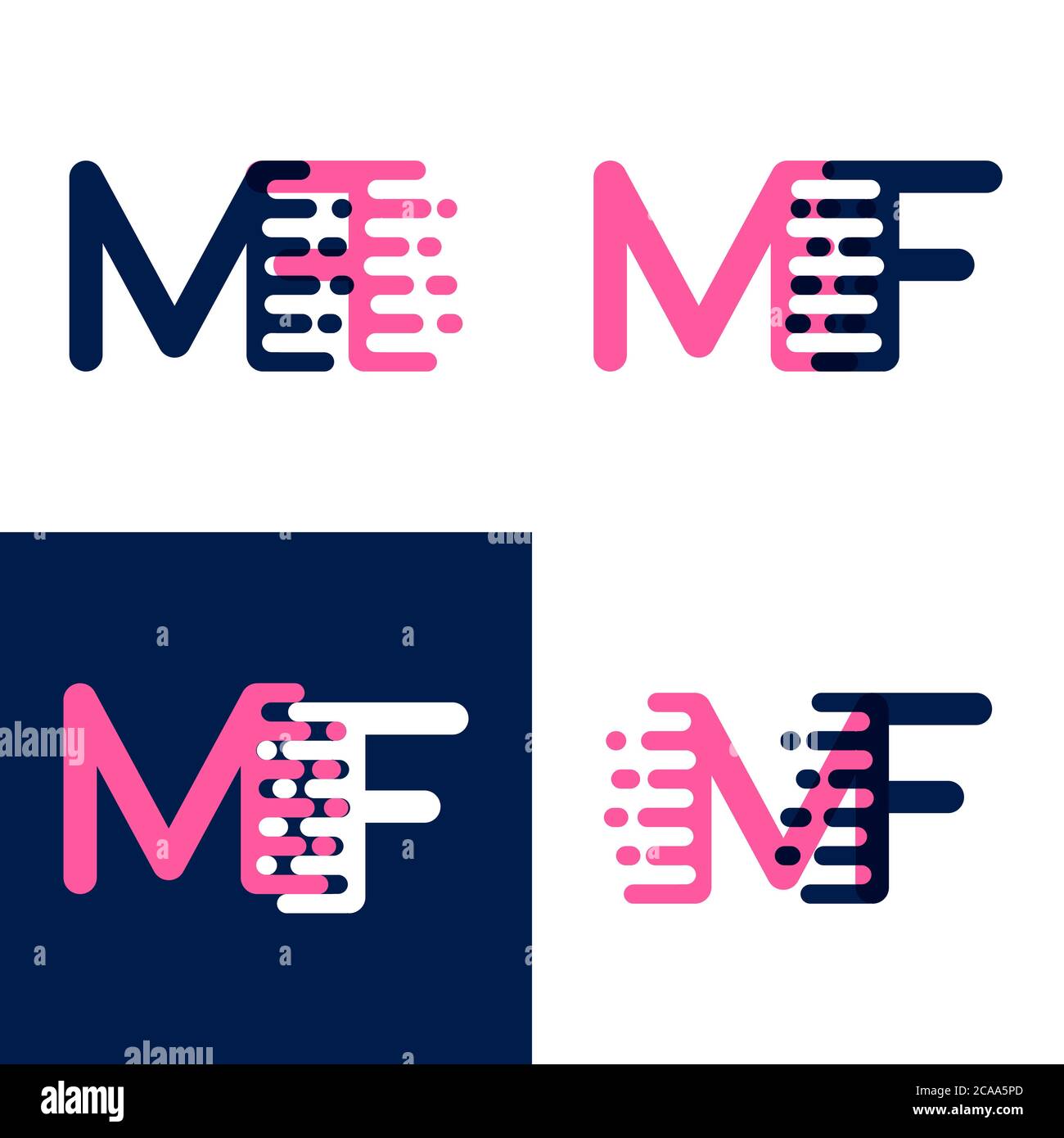 Logo delle lettere FM con accentuazione della velocità in rosa e viola drak Illustrazione Vettoriale