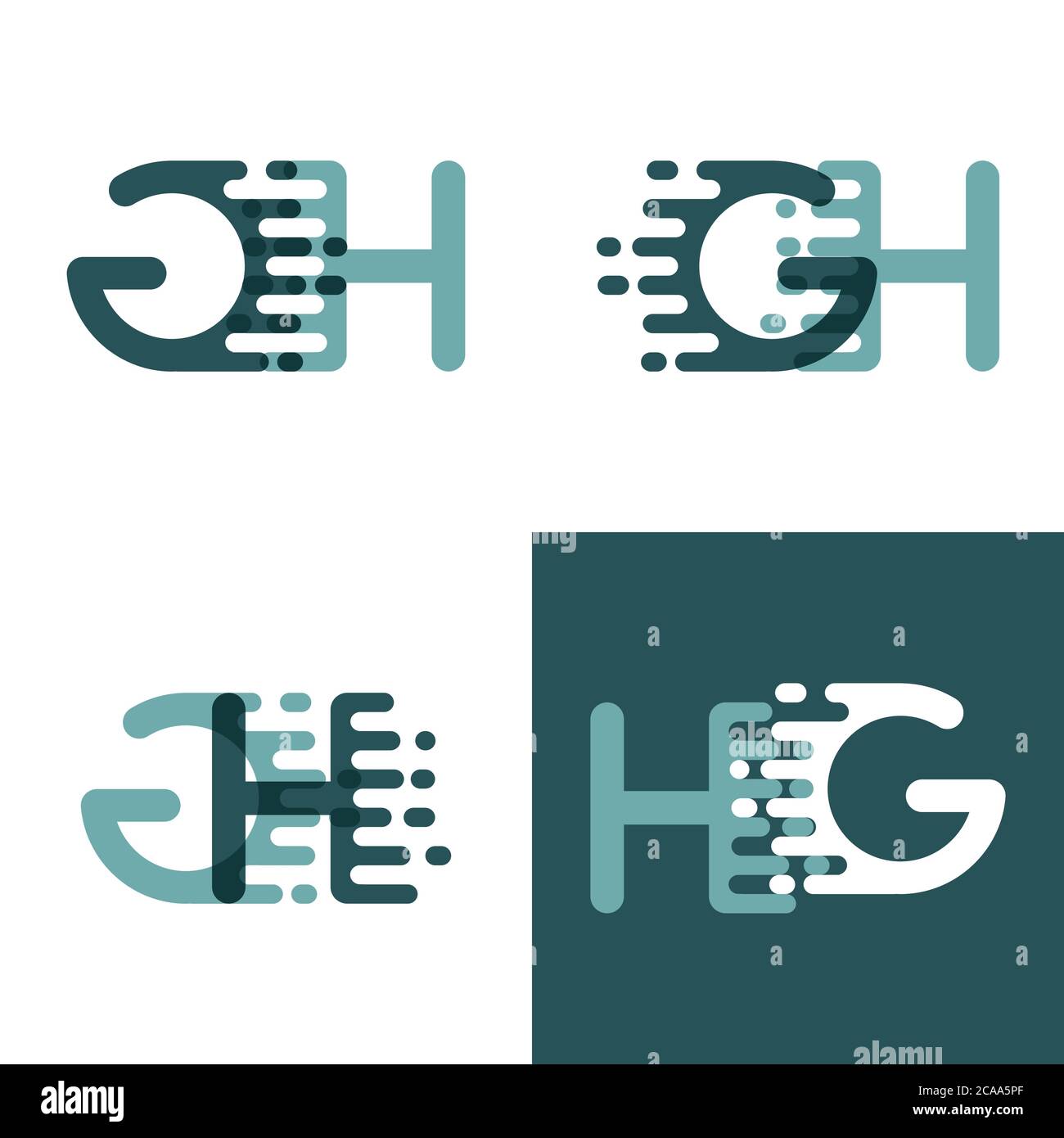 Logo con lettere GH con accentuazione della velocità in grigio e verde scuro Illustrazione Vettoriale